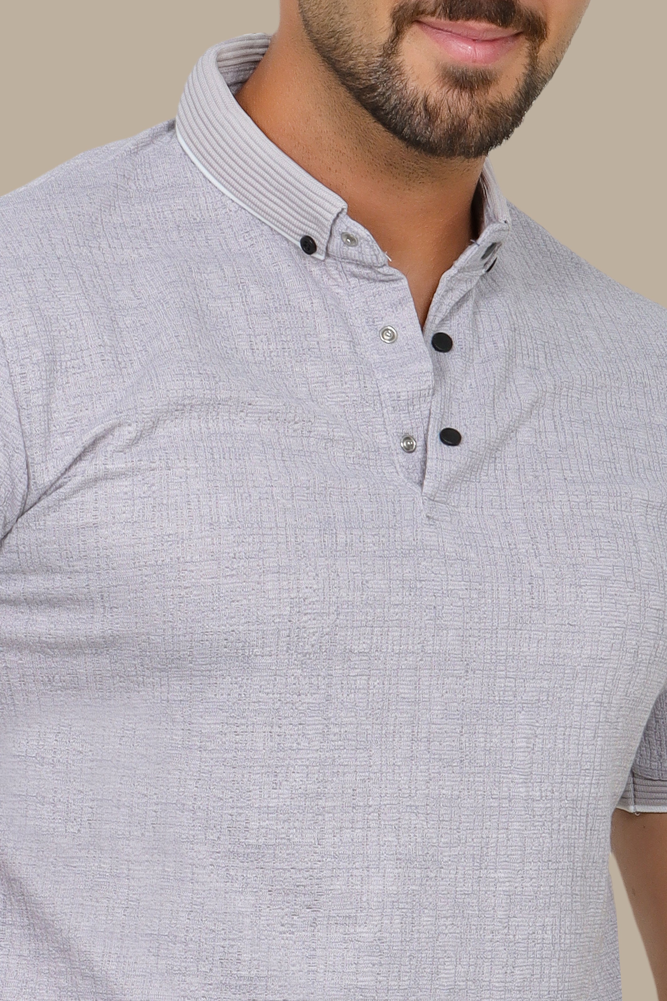 Light Grey Polo Short Sleeve Structured Button-Down