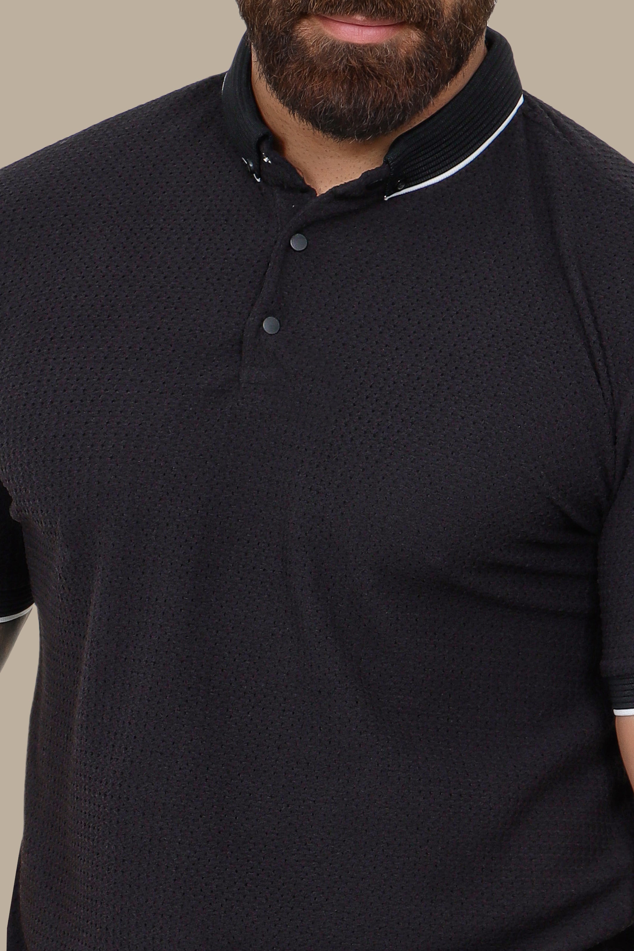 Black Buttoned Polo: Structured & Sleek