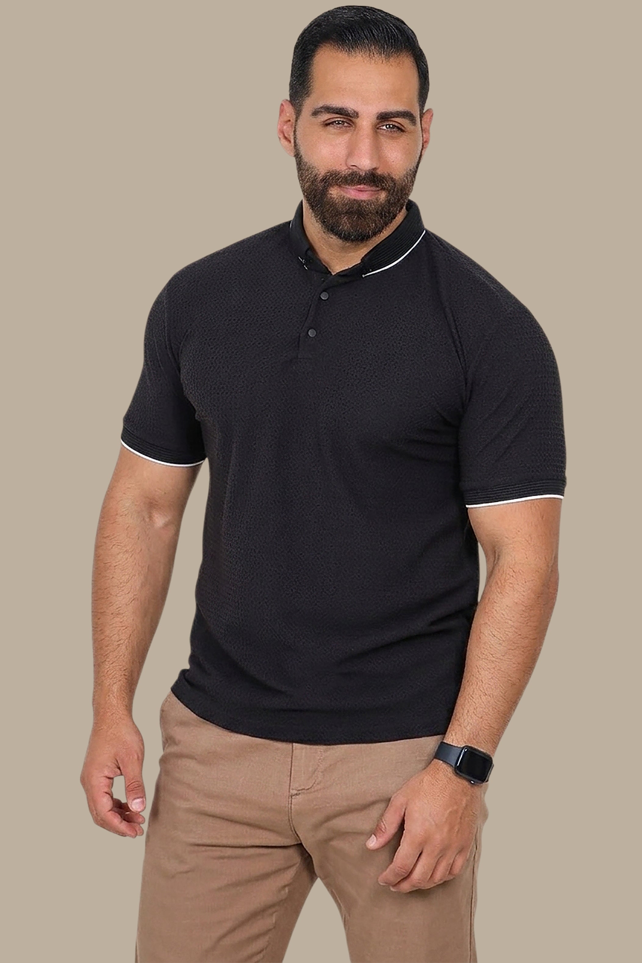 Black Buttoned Polo: Structured & Sleek
