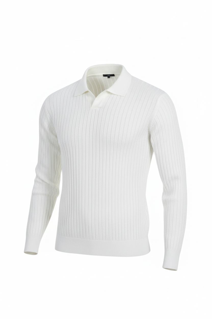 White Polo with Vertical Lines