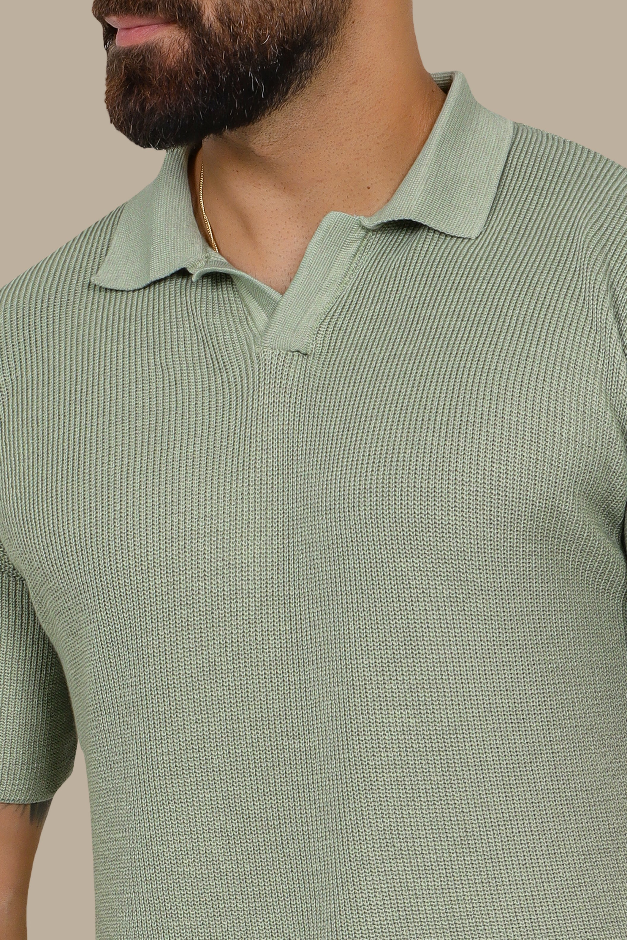 Olive Mercerized V-Neck Polo