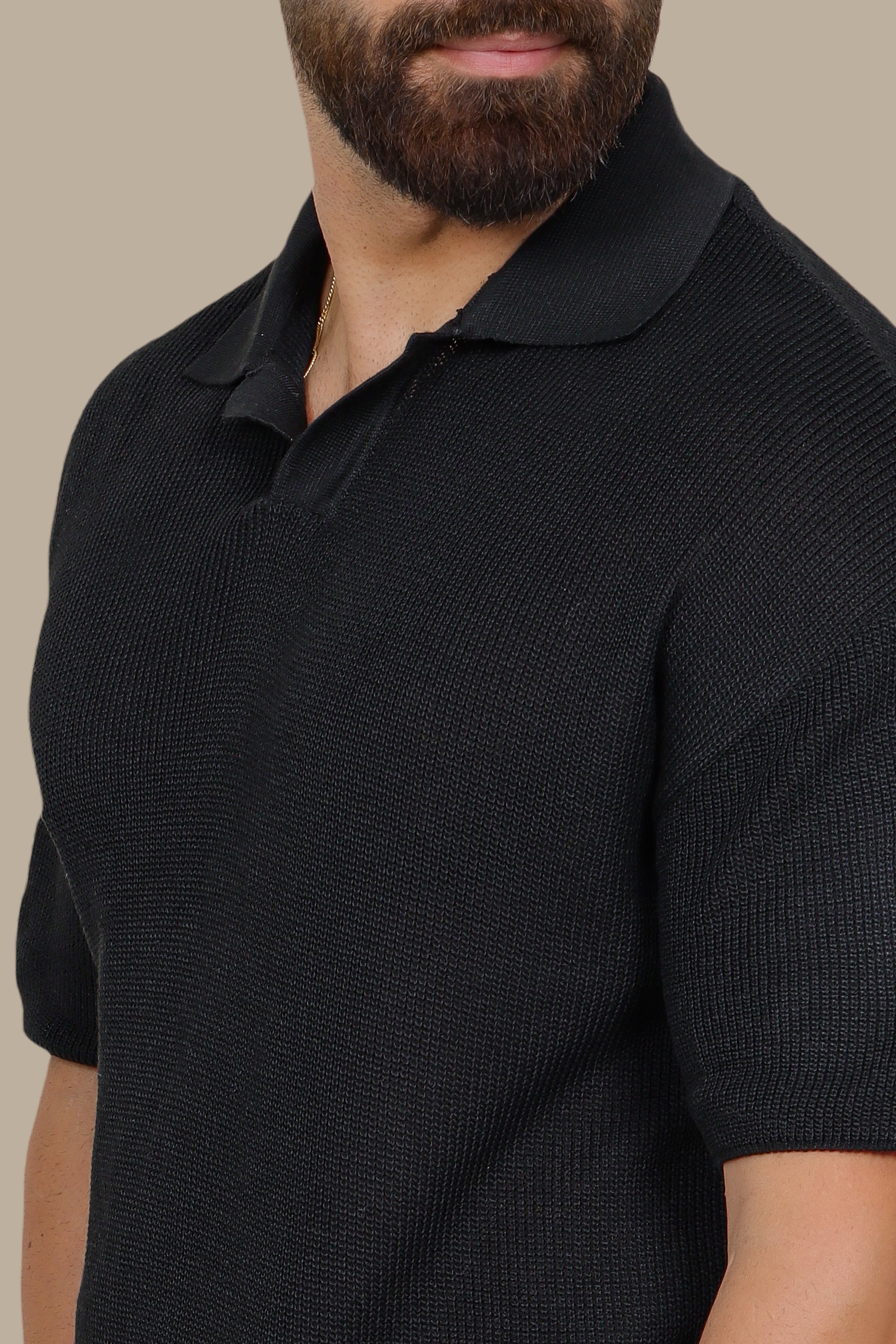 Black Mercerized V-Neck Polo Shirt