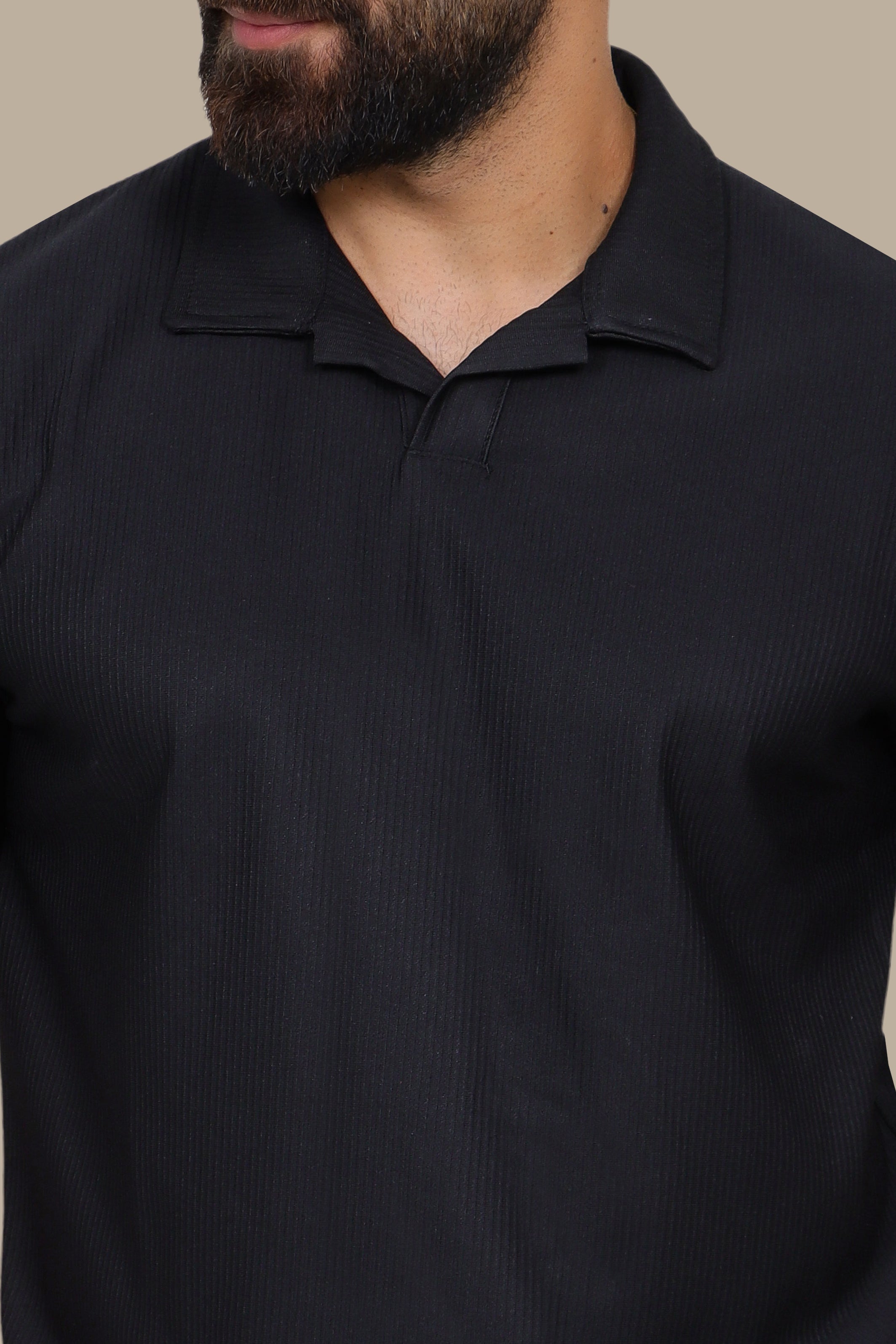 Black Ribbed Lycra Polo