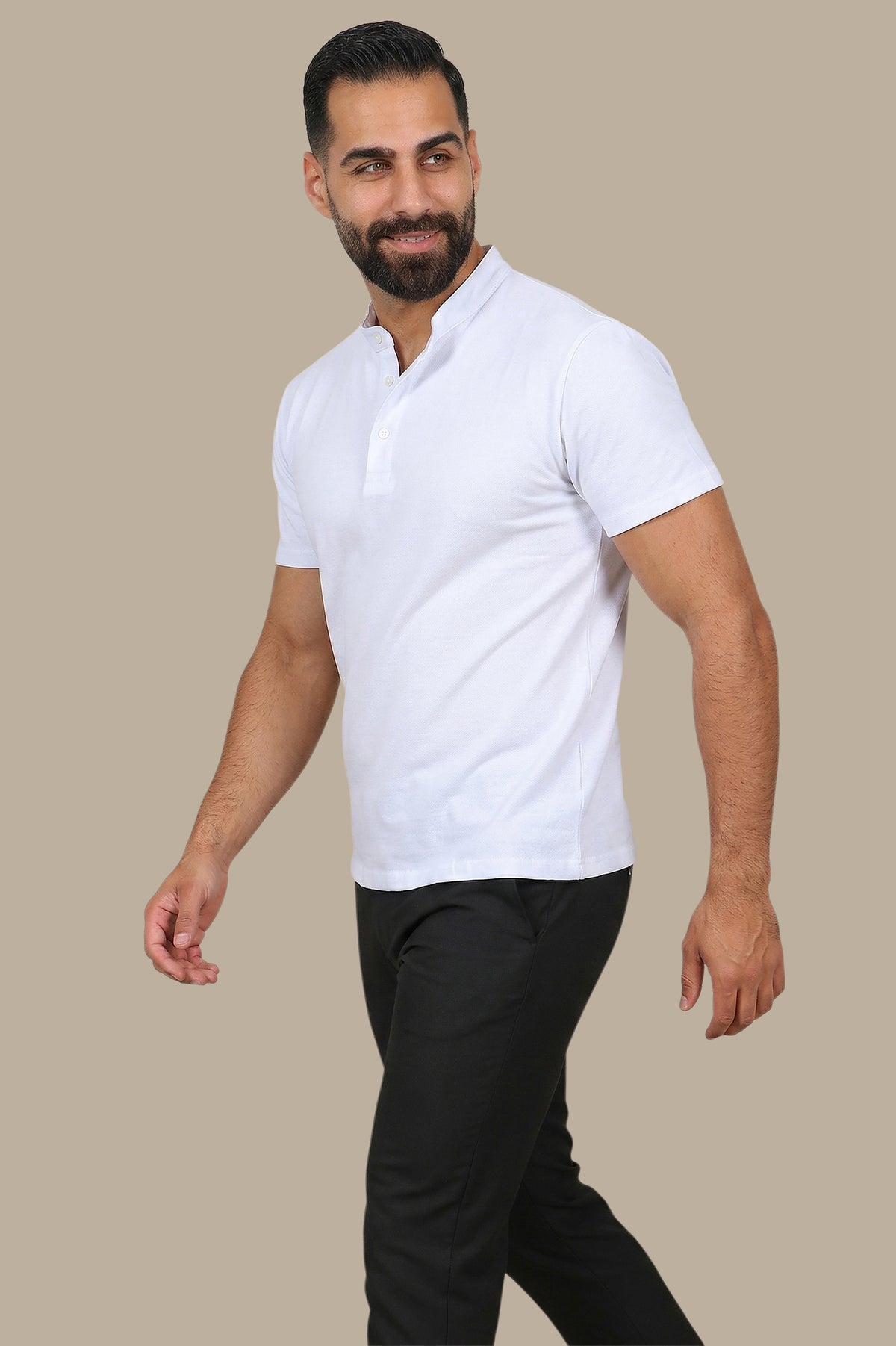 White Basic Mao Collar Polo