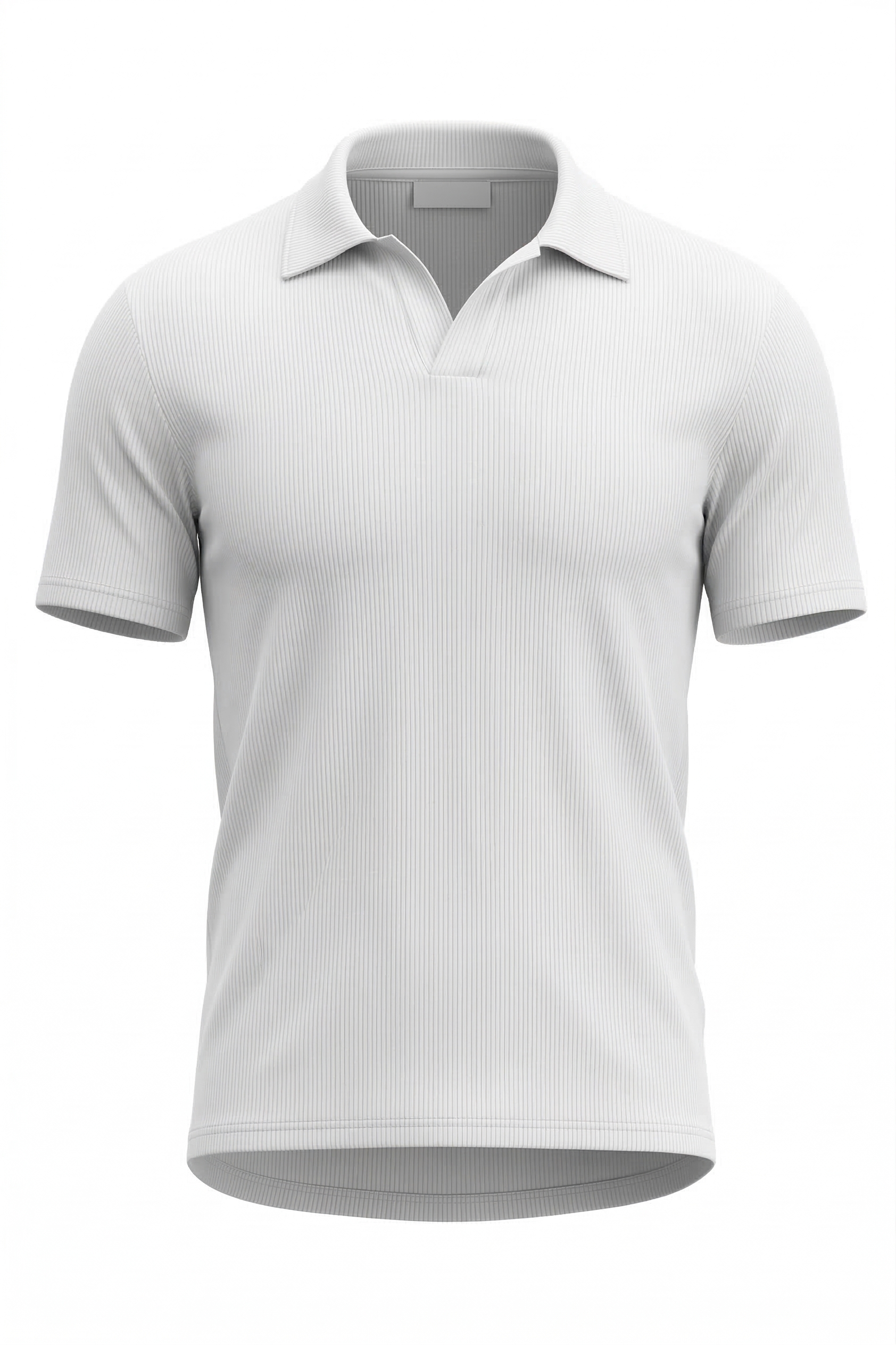 White Ribbed Plain Polo Shirt