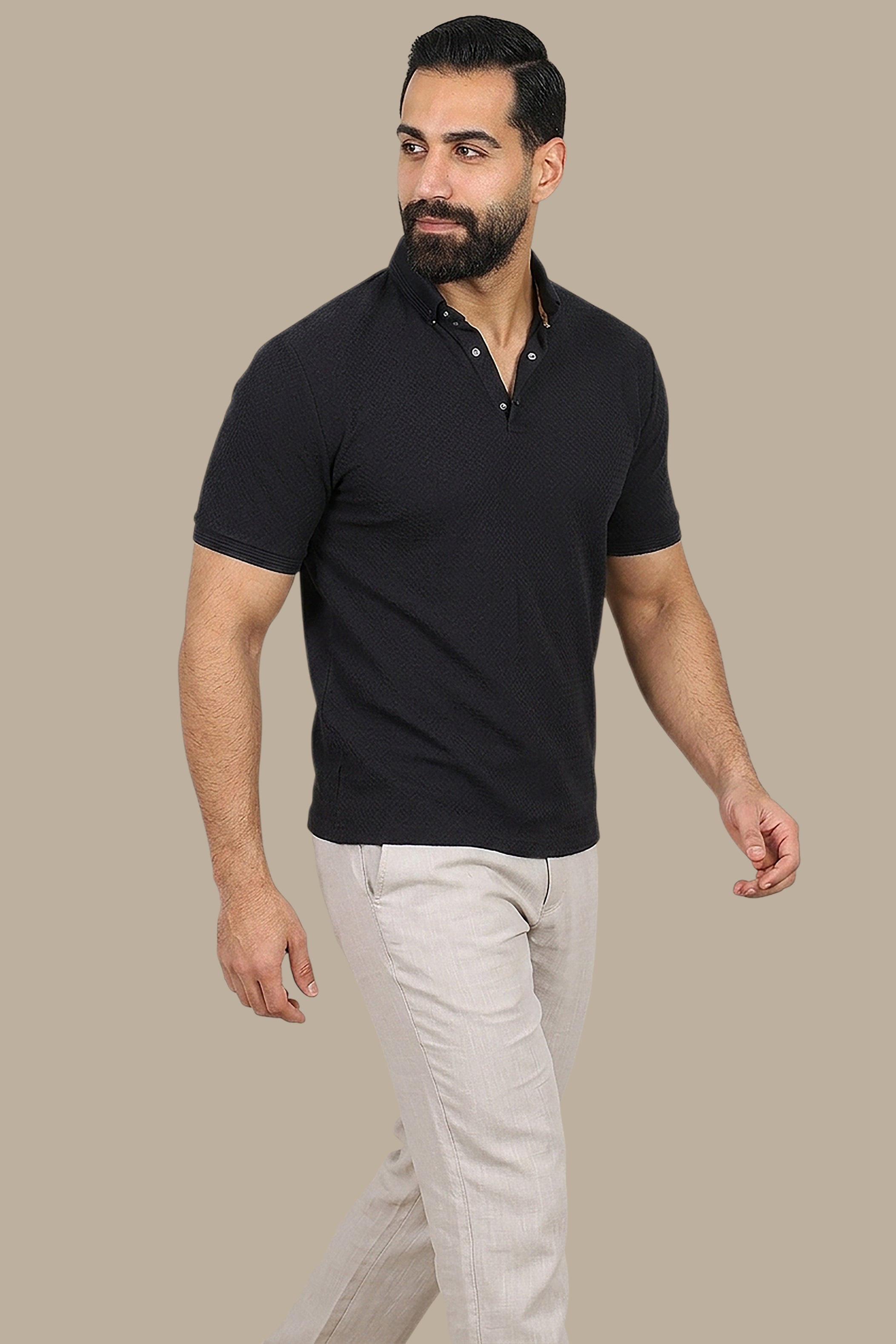 Button-Down Short Sleeve Polo in Breathable Fabric