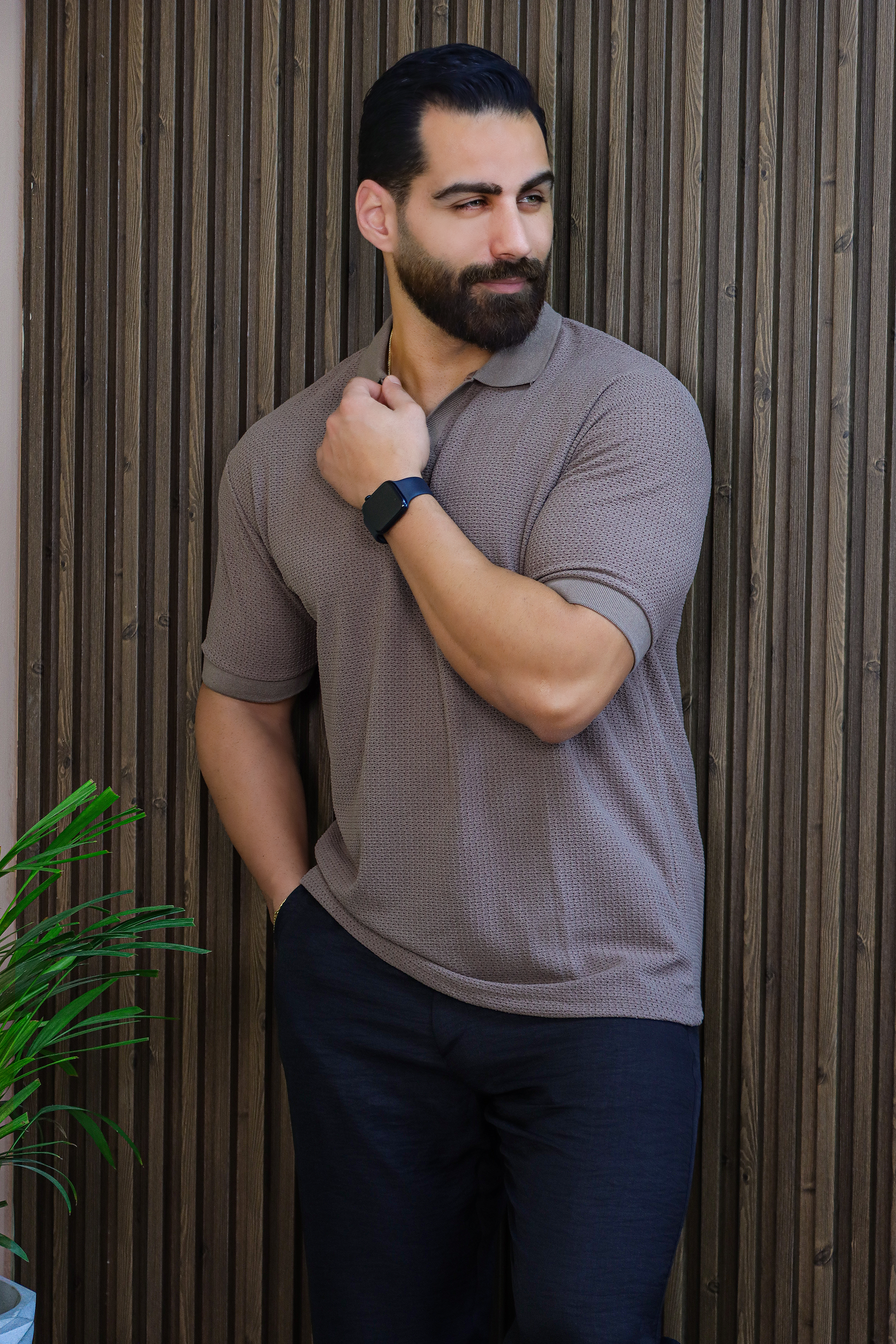 Mocha V-Neck Polo – Breathable Fabric