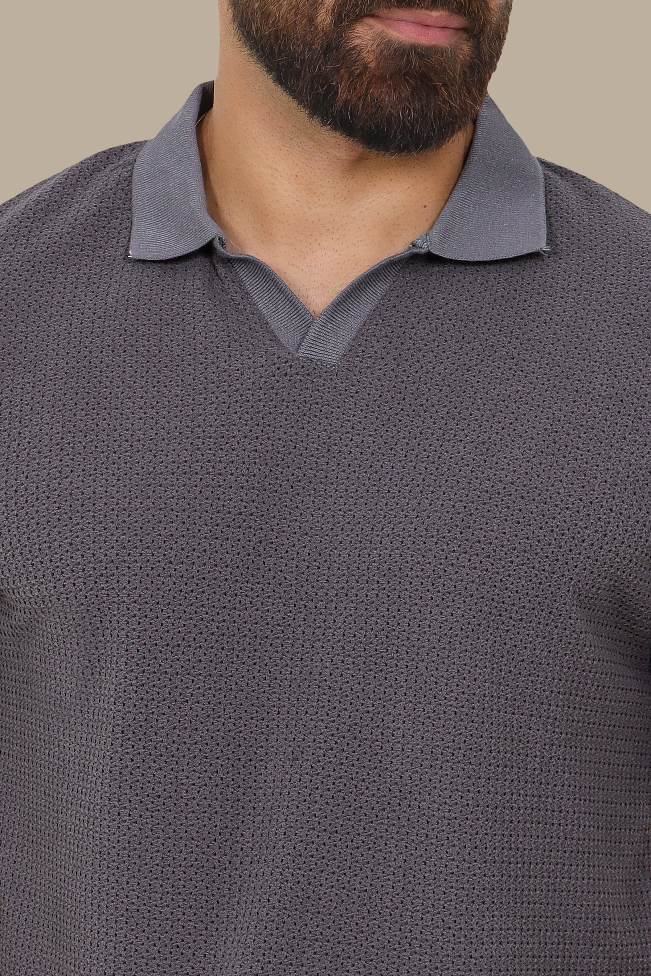Grey V-Neck Polo – Breathable Fabric