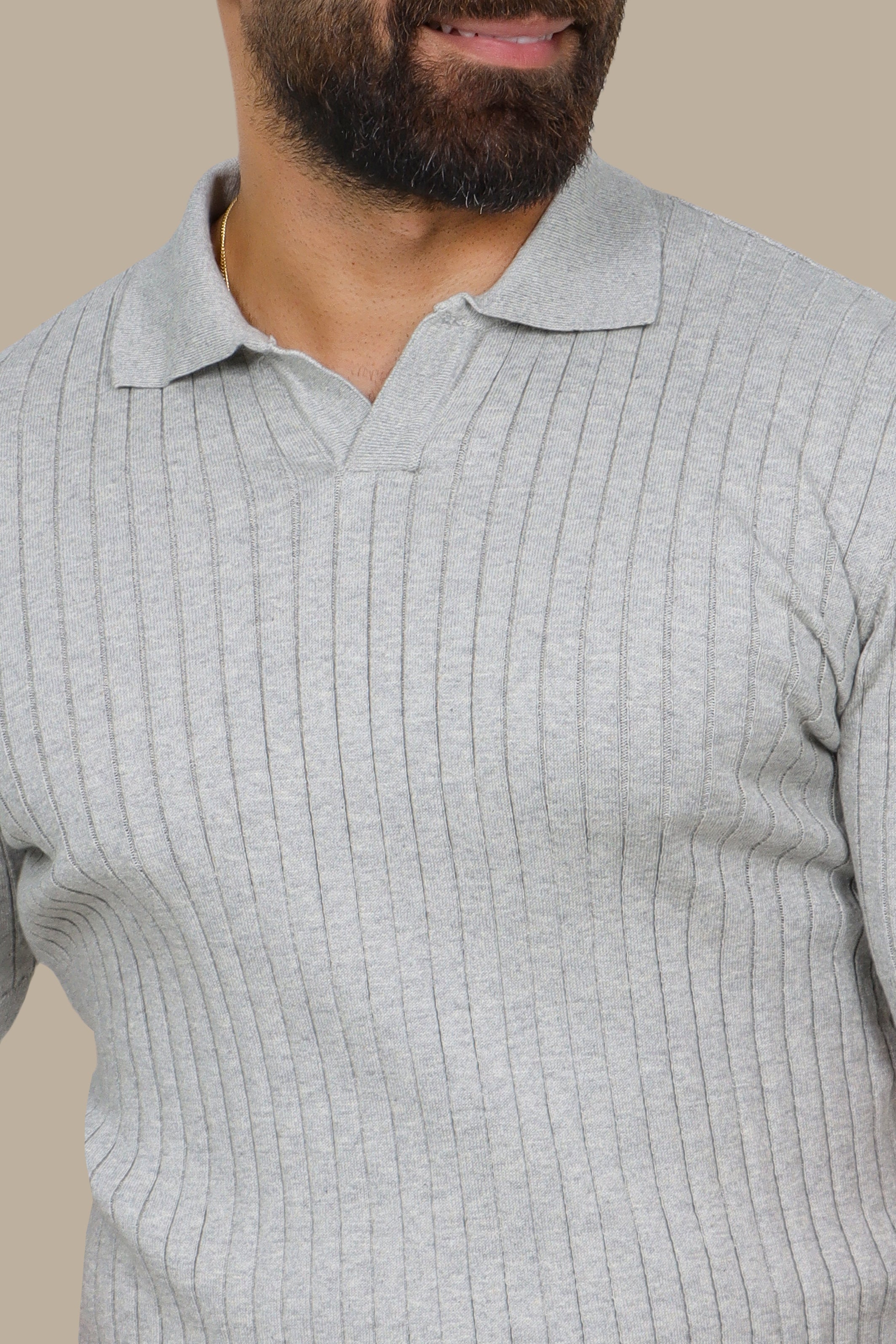 Light Grey Mercerized Ribbed Polo