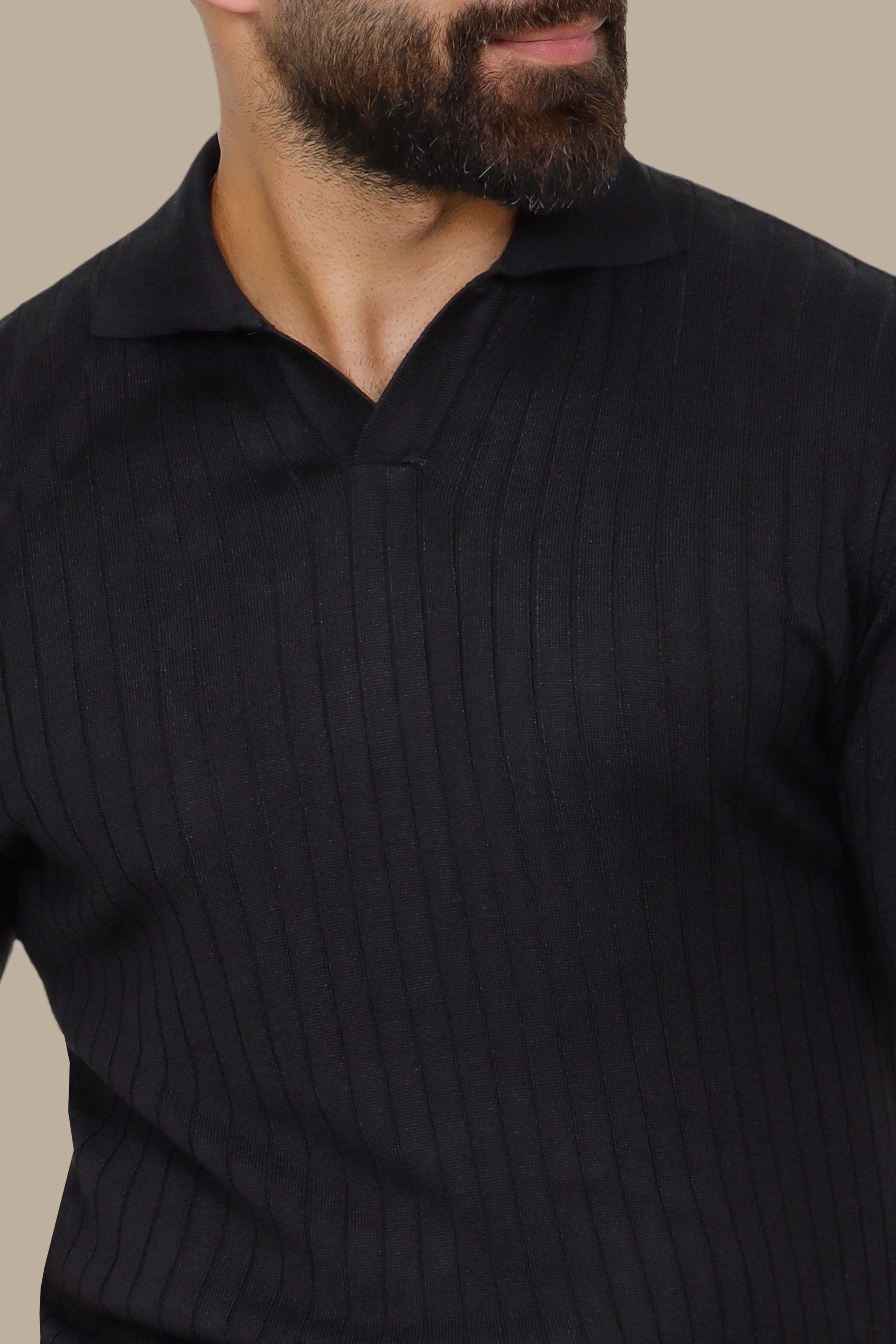 Black Mercerized Ribbed Polo