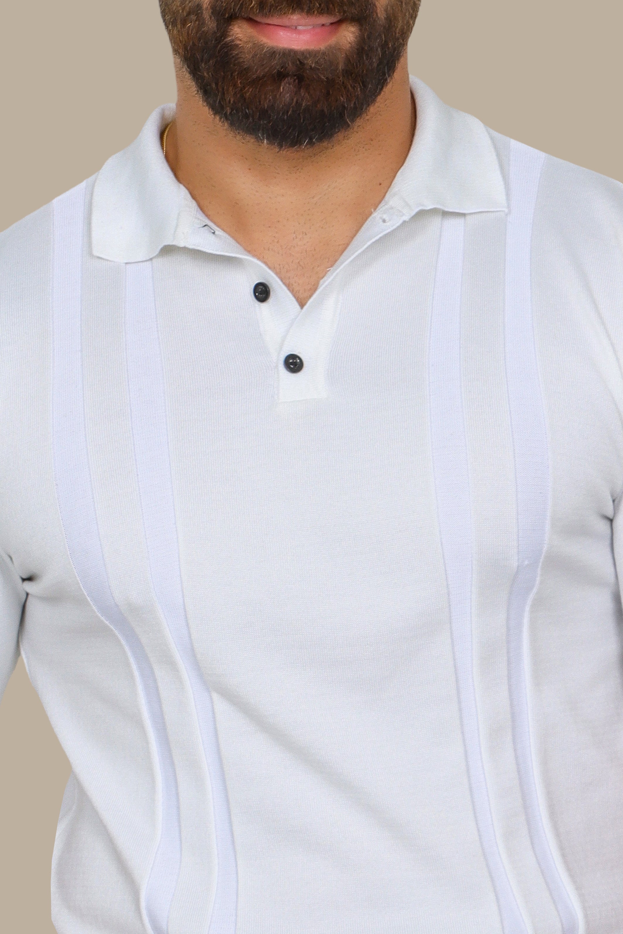 White Mercerized Polo with Two-Line Design