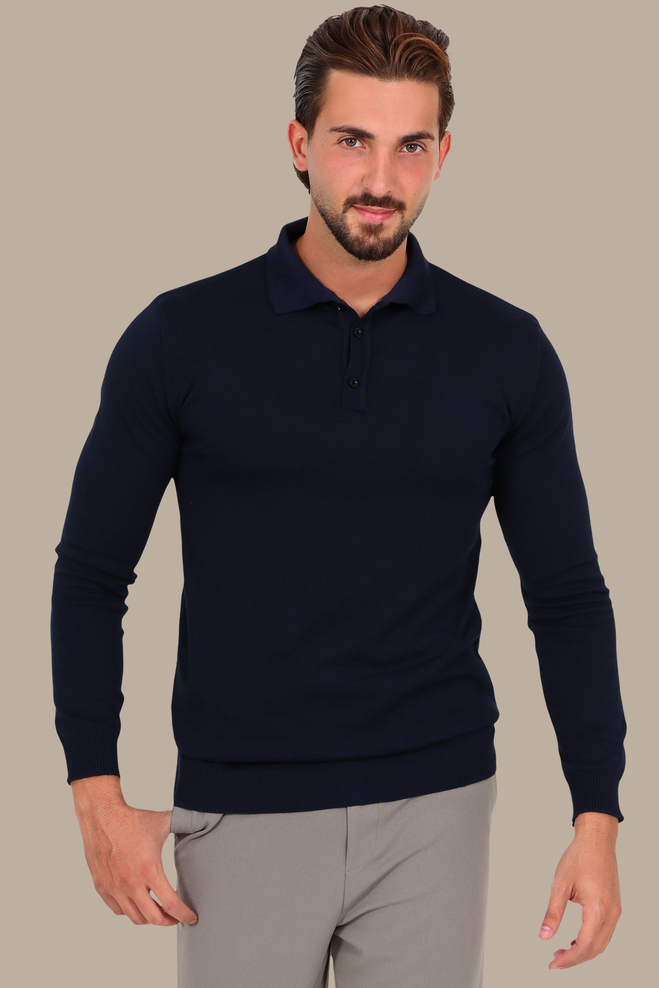 Mercerized Plain Polo in Navy