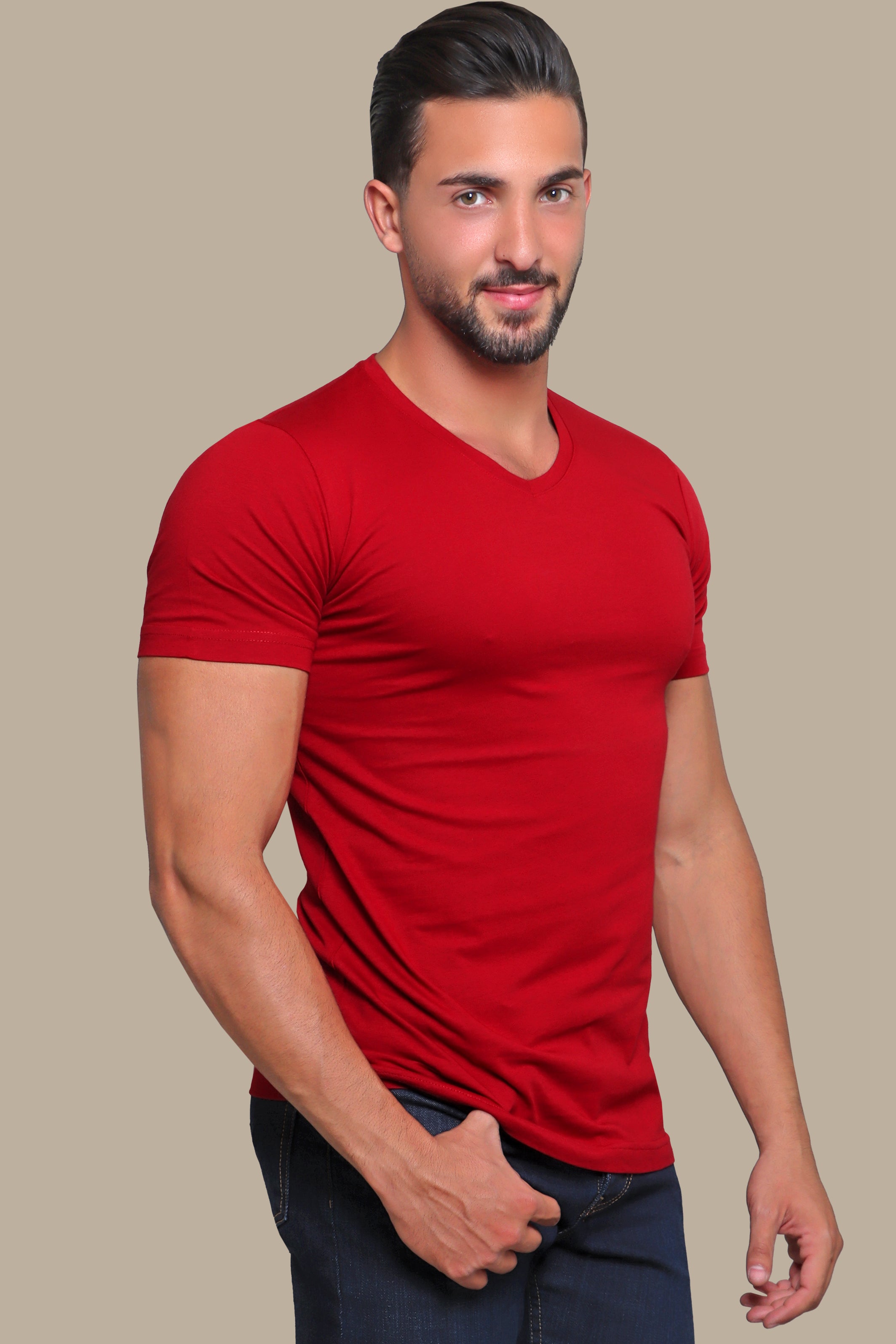 Red Basic V-Neck T-Shirt