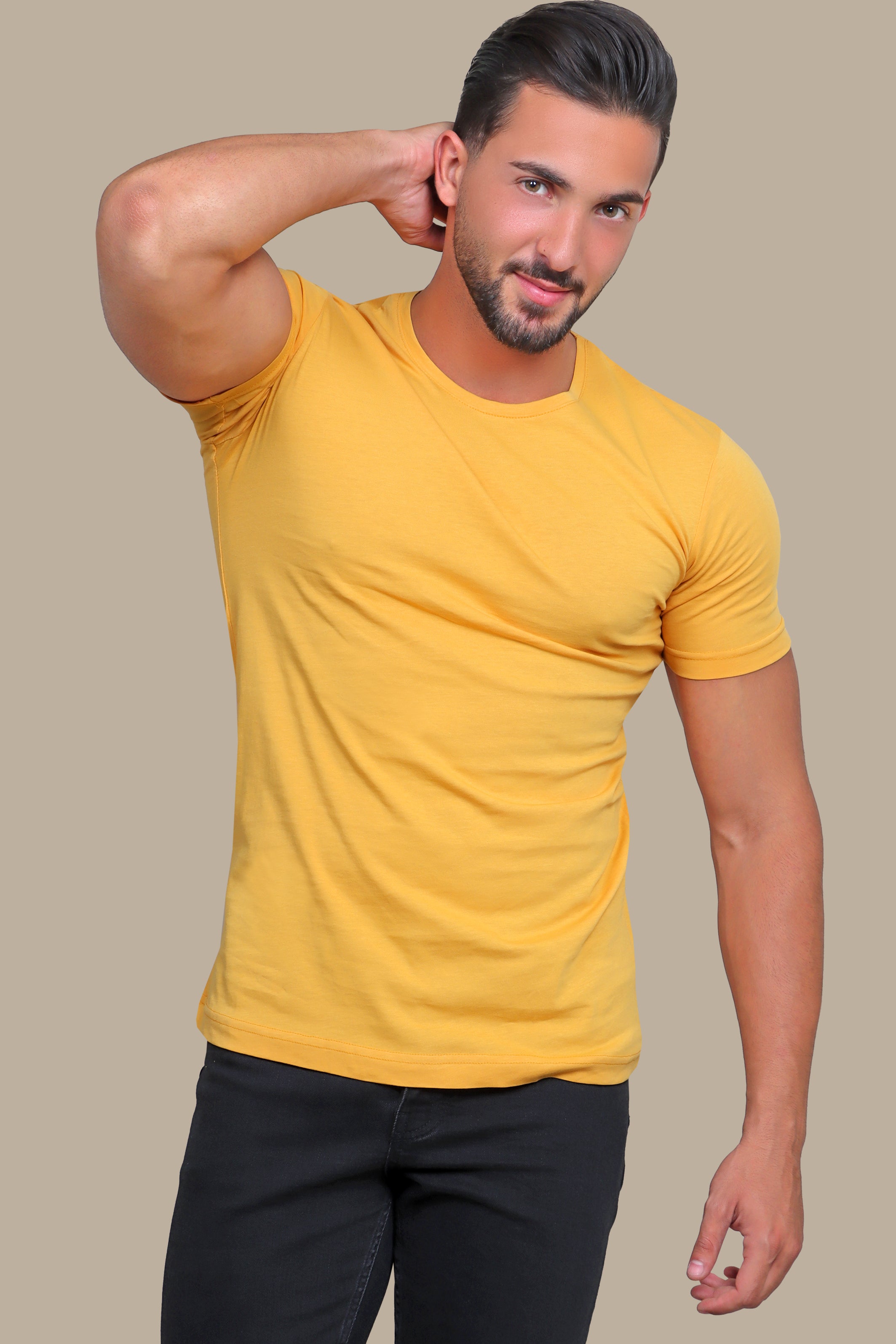 Sunny Glow: Basic Round Neck Tee in Vibrant Yellow