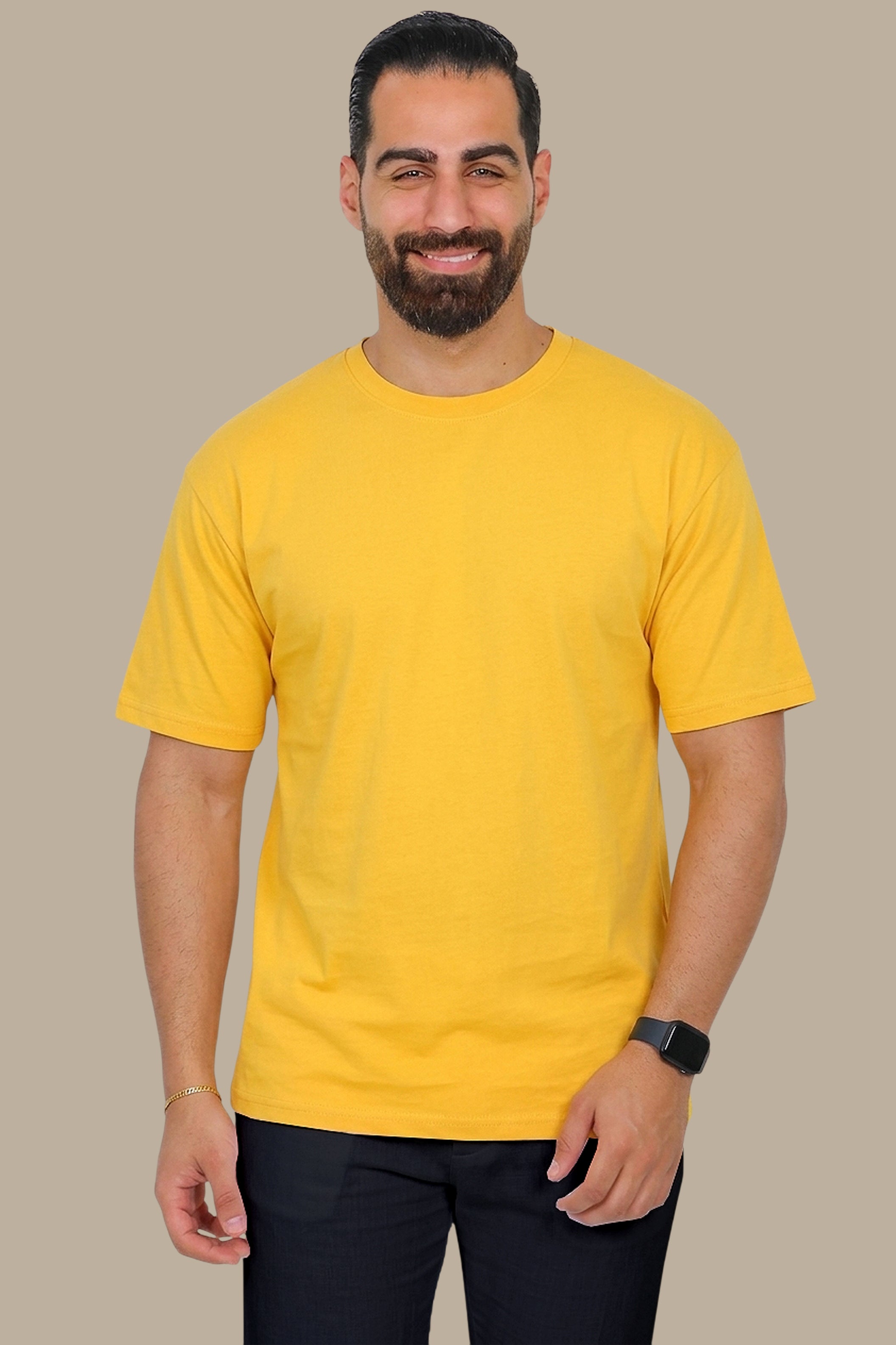 Sunny Glow: Basic Round Neck Tee in Vibrant Yellow