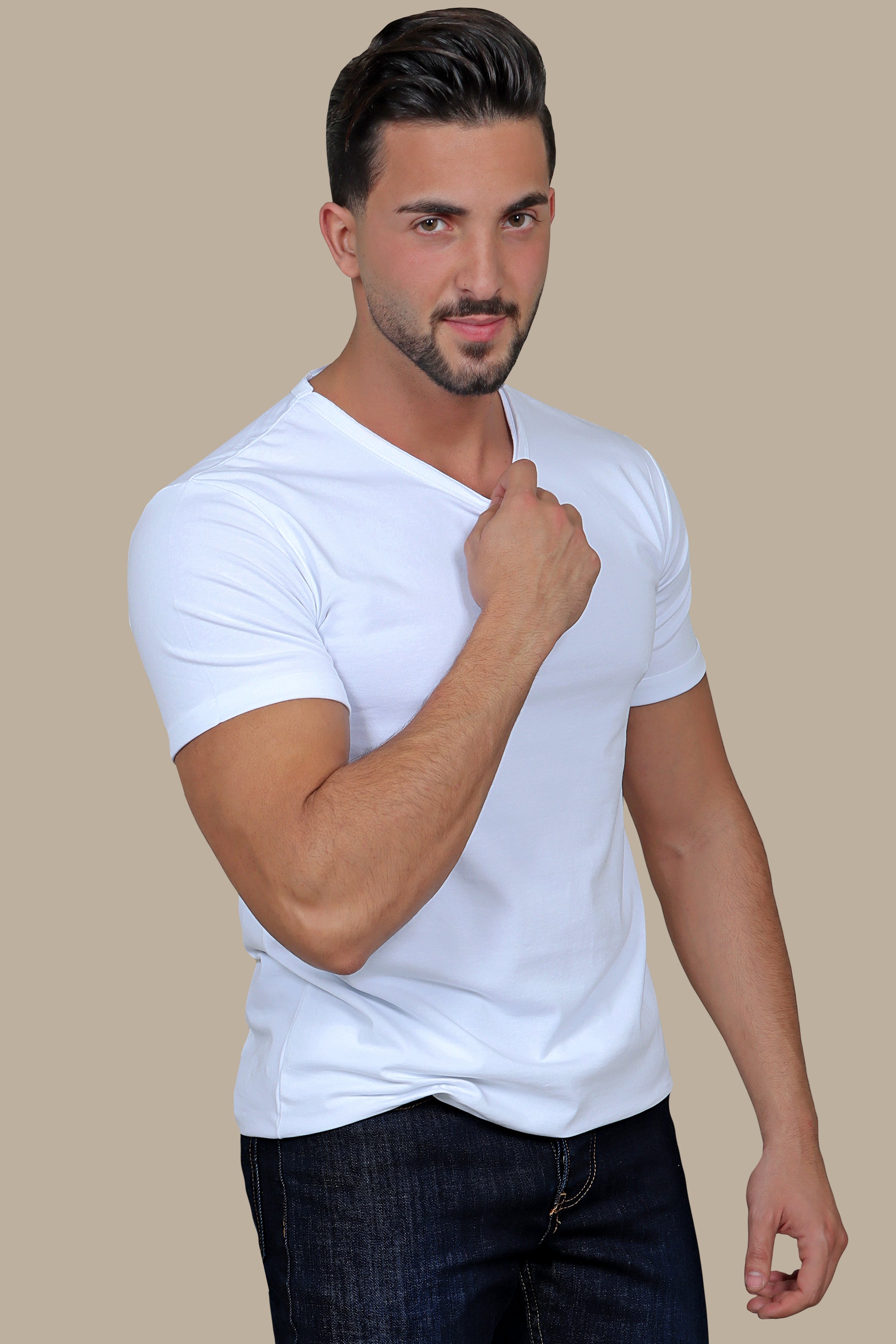 White Basic V-Double Sleeve T-Shirt