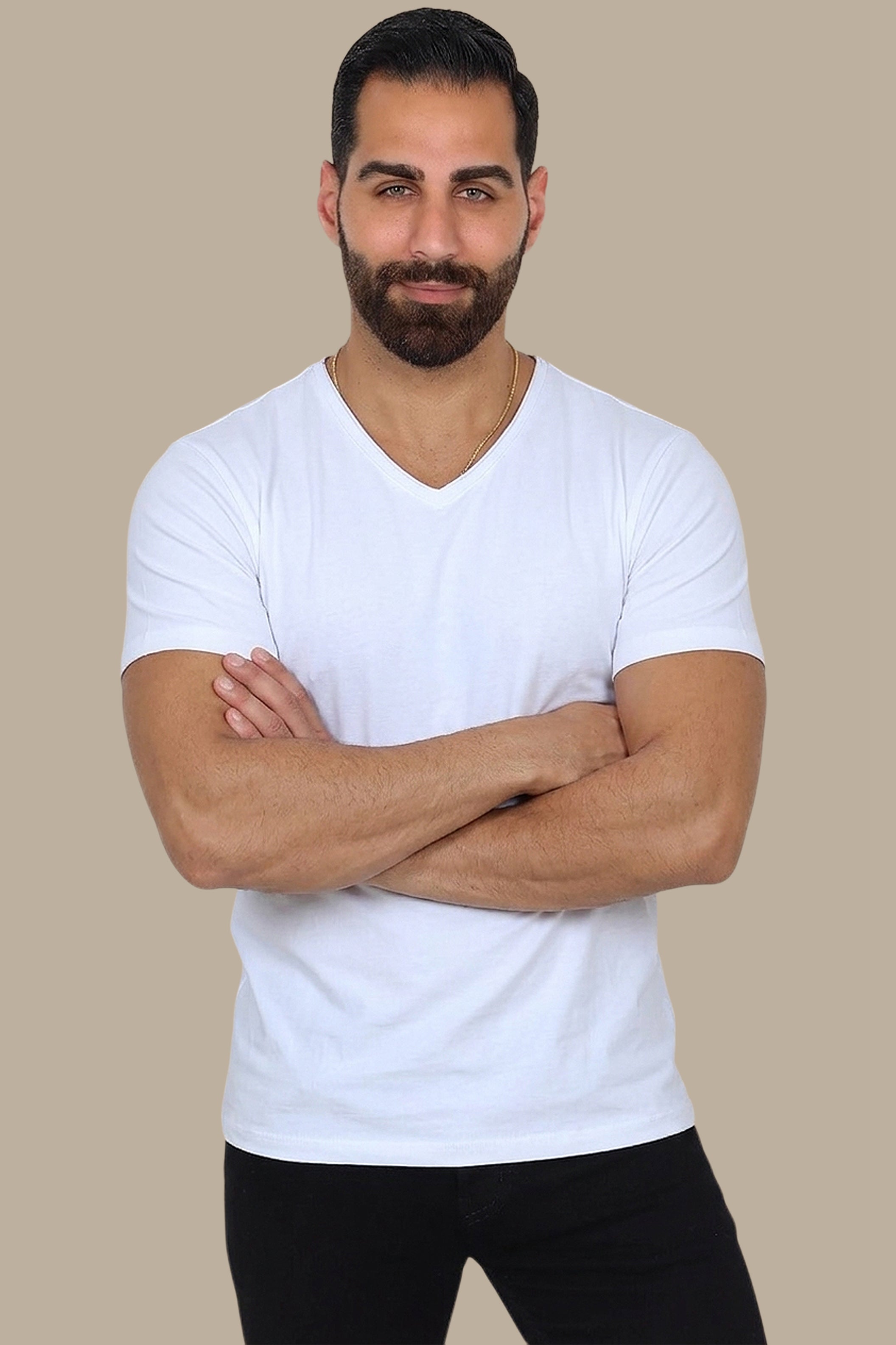 White Basic V-Double Sleeve T-Shirt