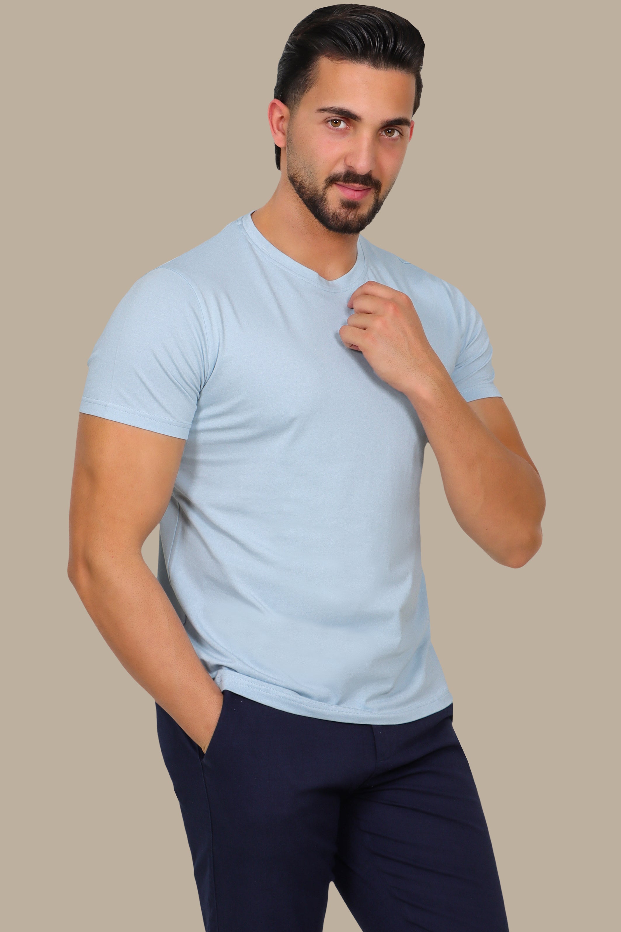 Light Blue Basic Round Neck T-Shirt