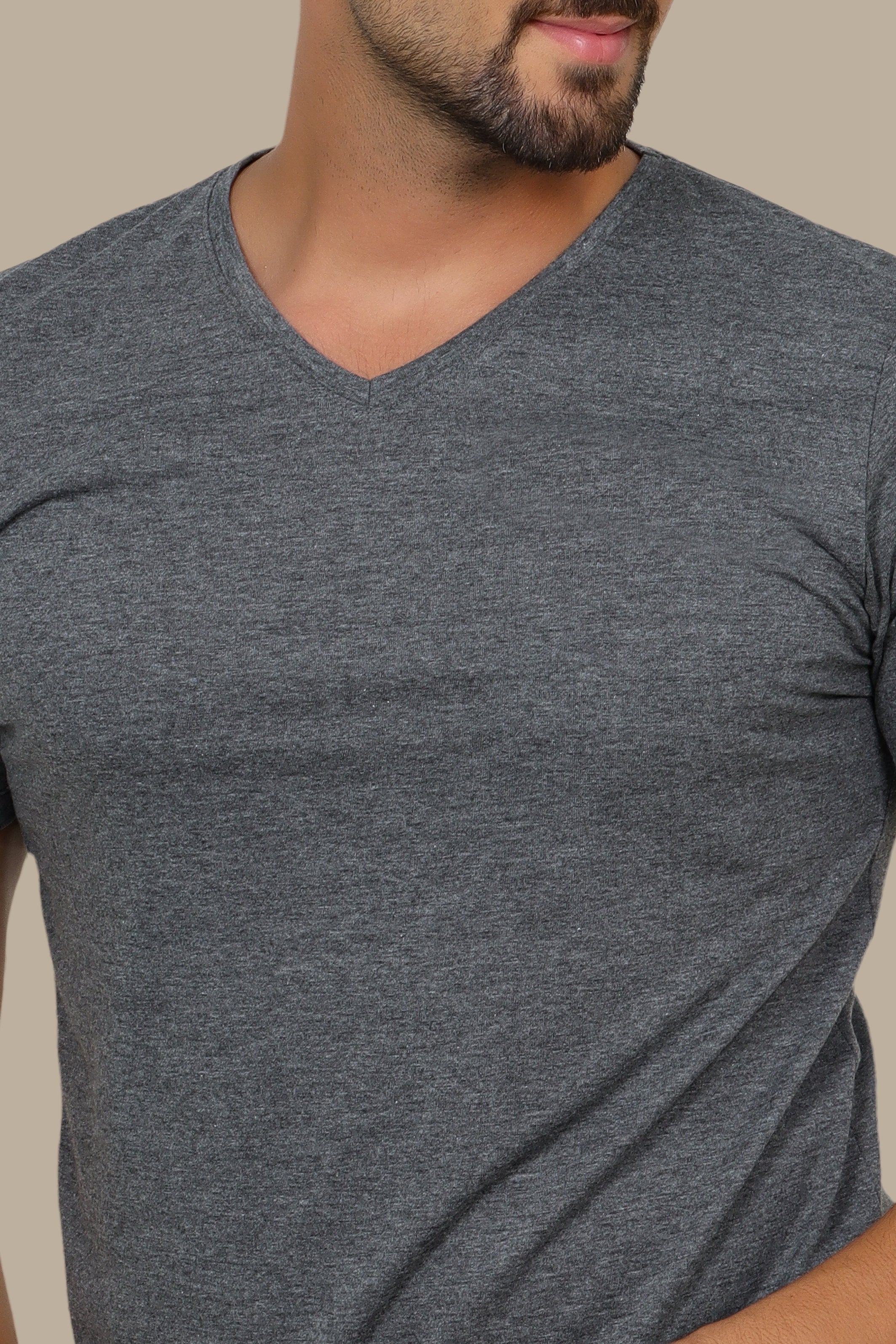 Grey Short Sleeve Basic V-Neck T-Shirt