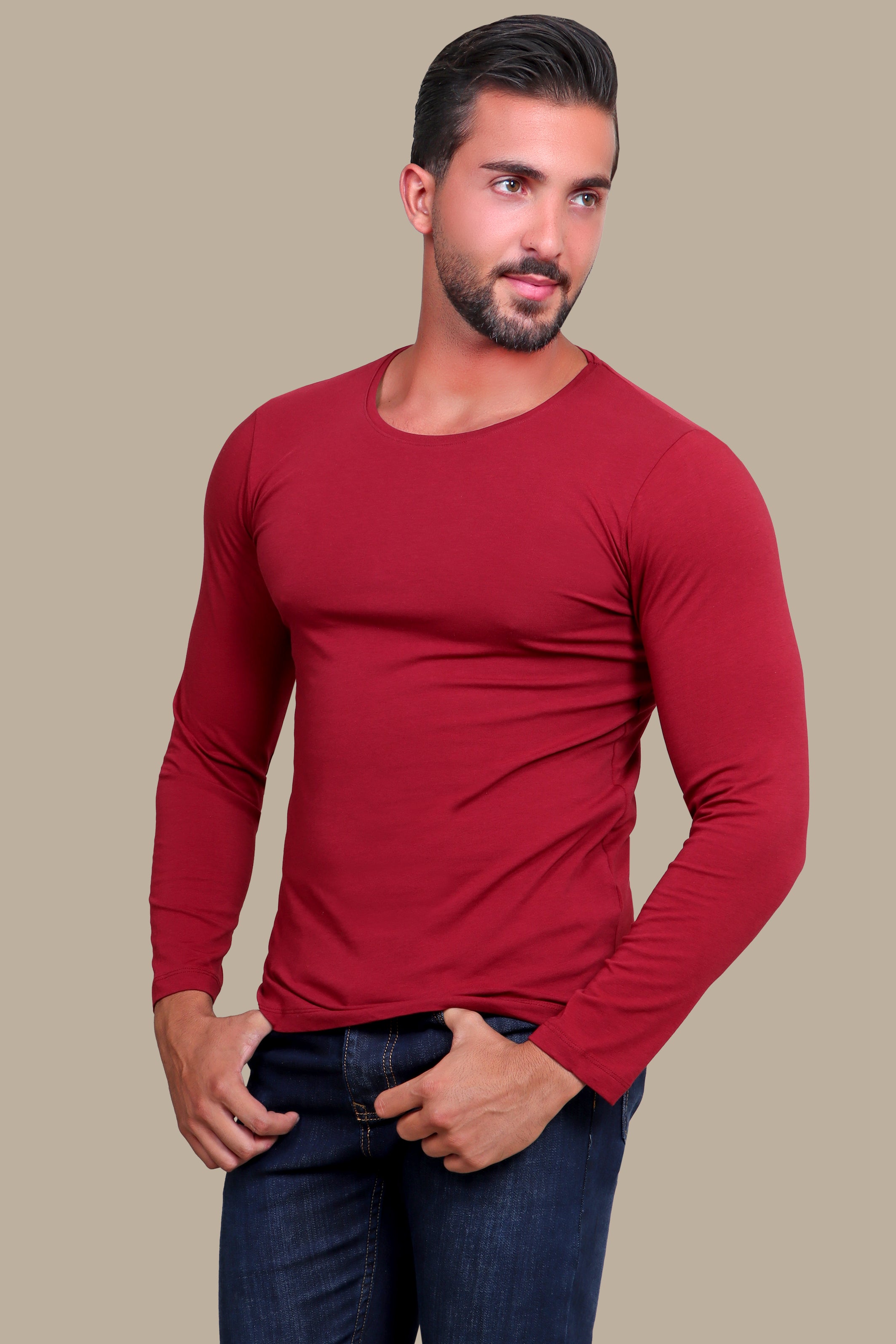 Burgundy Bliss: Long Sleeve Round Neck Essential