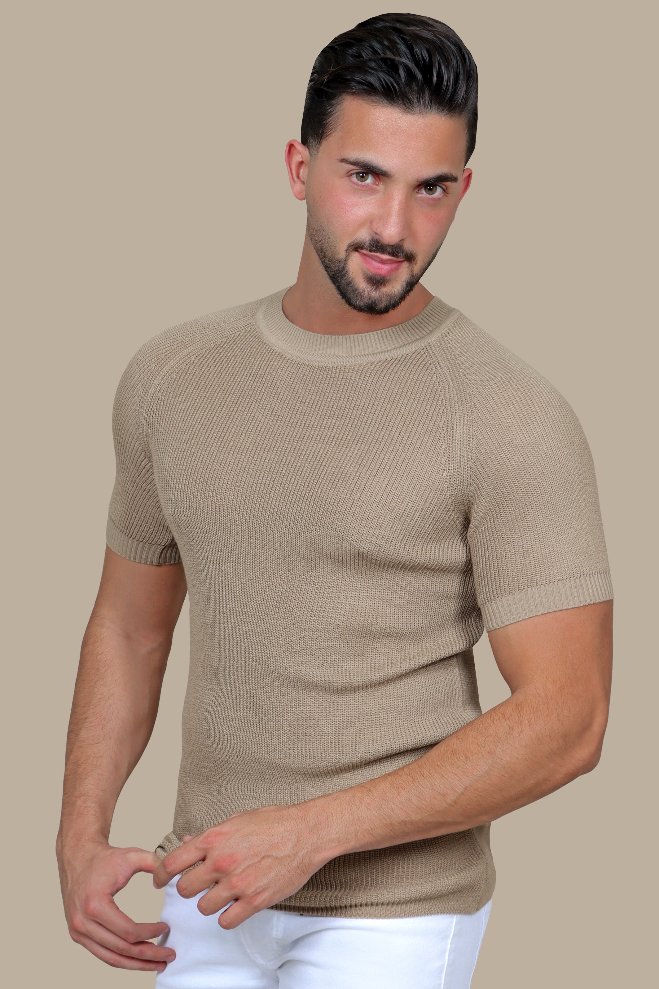 T-shirt Round Neck Knitted | Beige