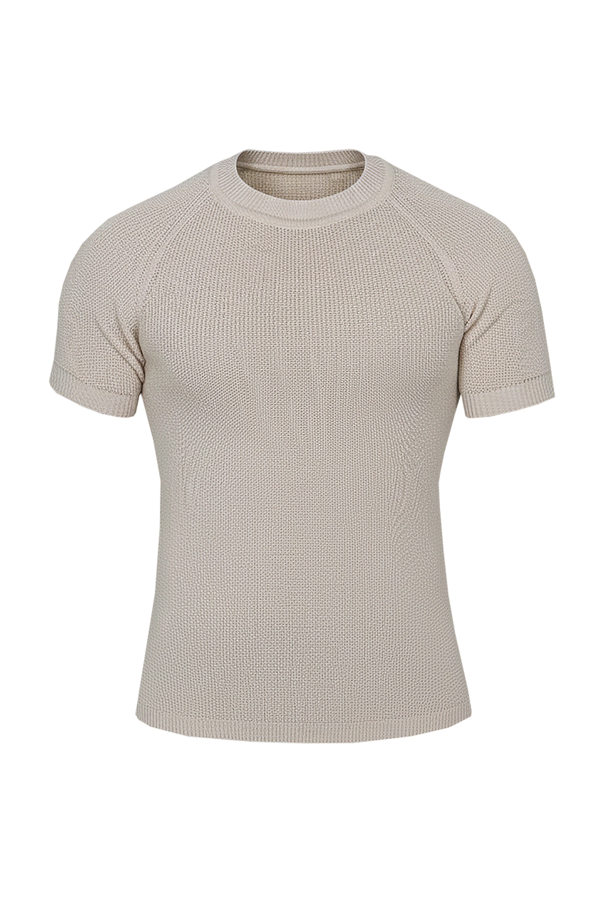Beige Bliss: Knitted Round Neck T-Shirt