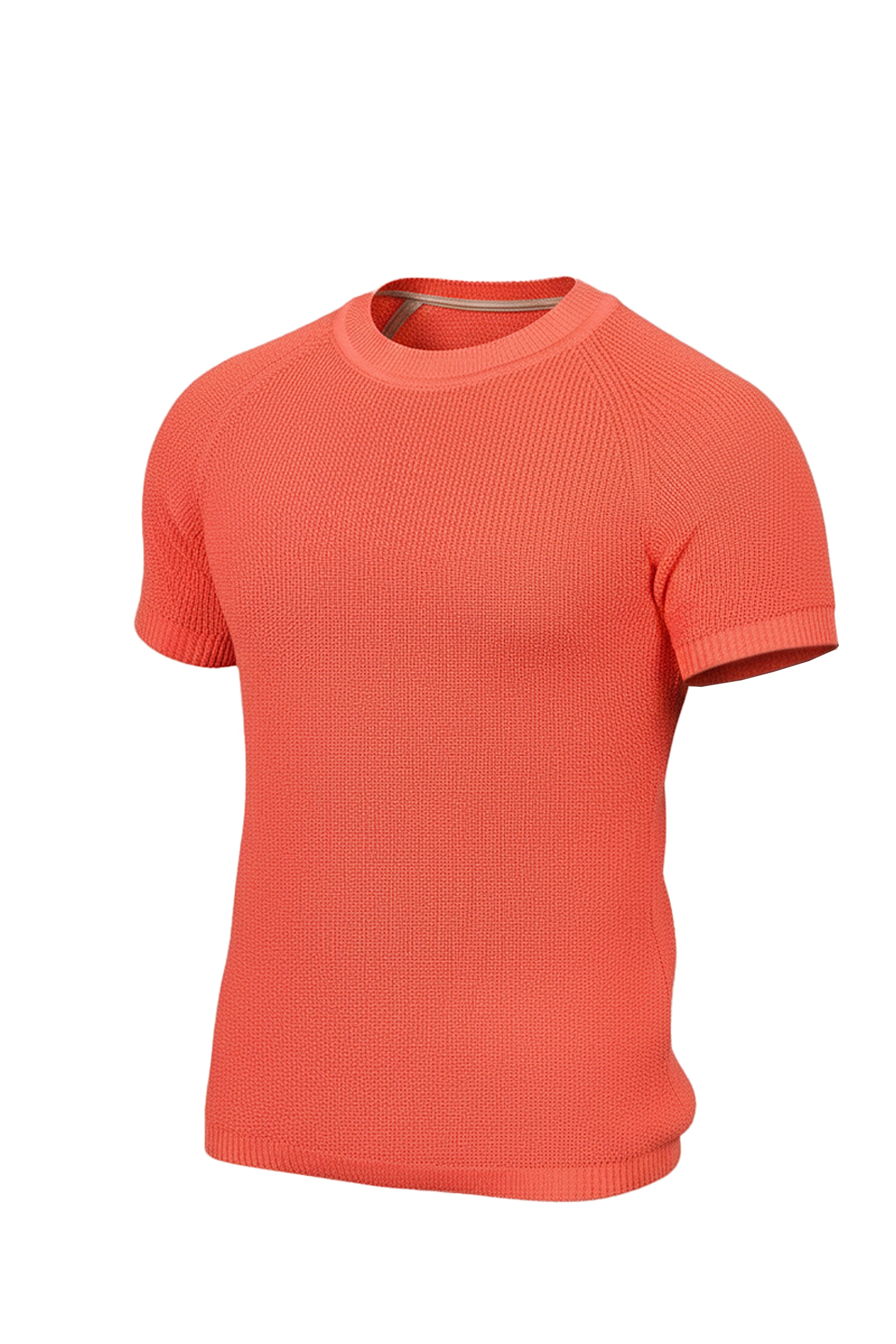 Coral Comfort: Knitted Round Neck T-Shirt