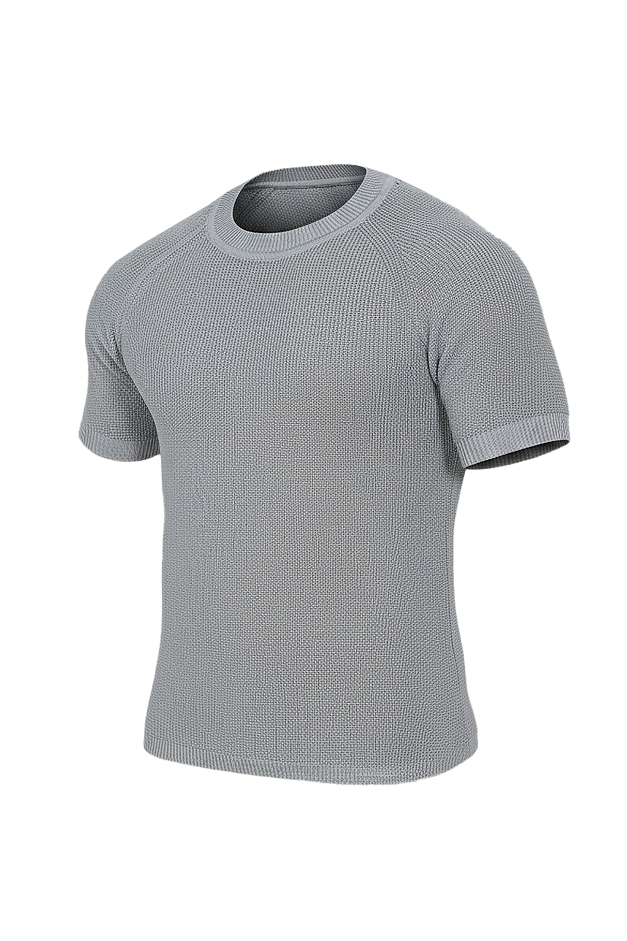 Essential Elegance: Grey Knitted Round Neck T-Shirt
