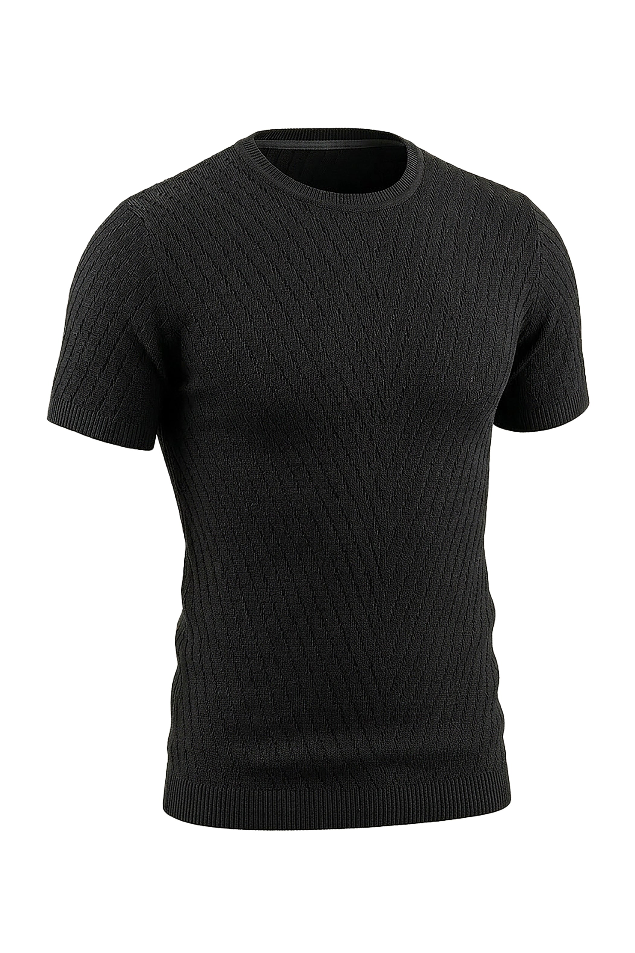 Classic Black: Knitted Round Neck T-Shirt