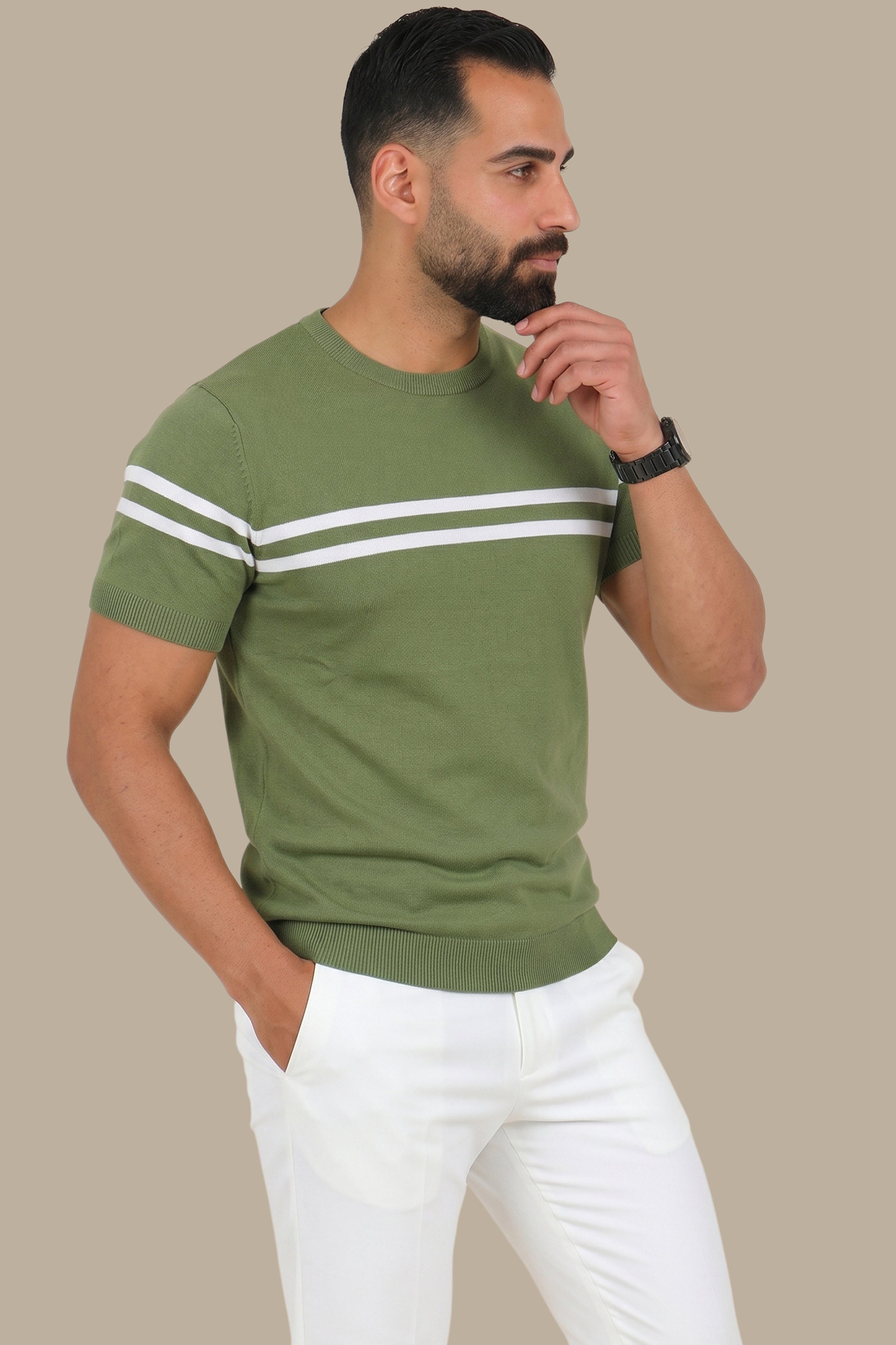 T-Shirt Mercerized With Wide Stripes | Green