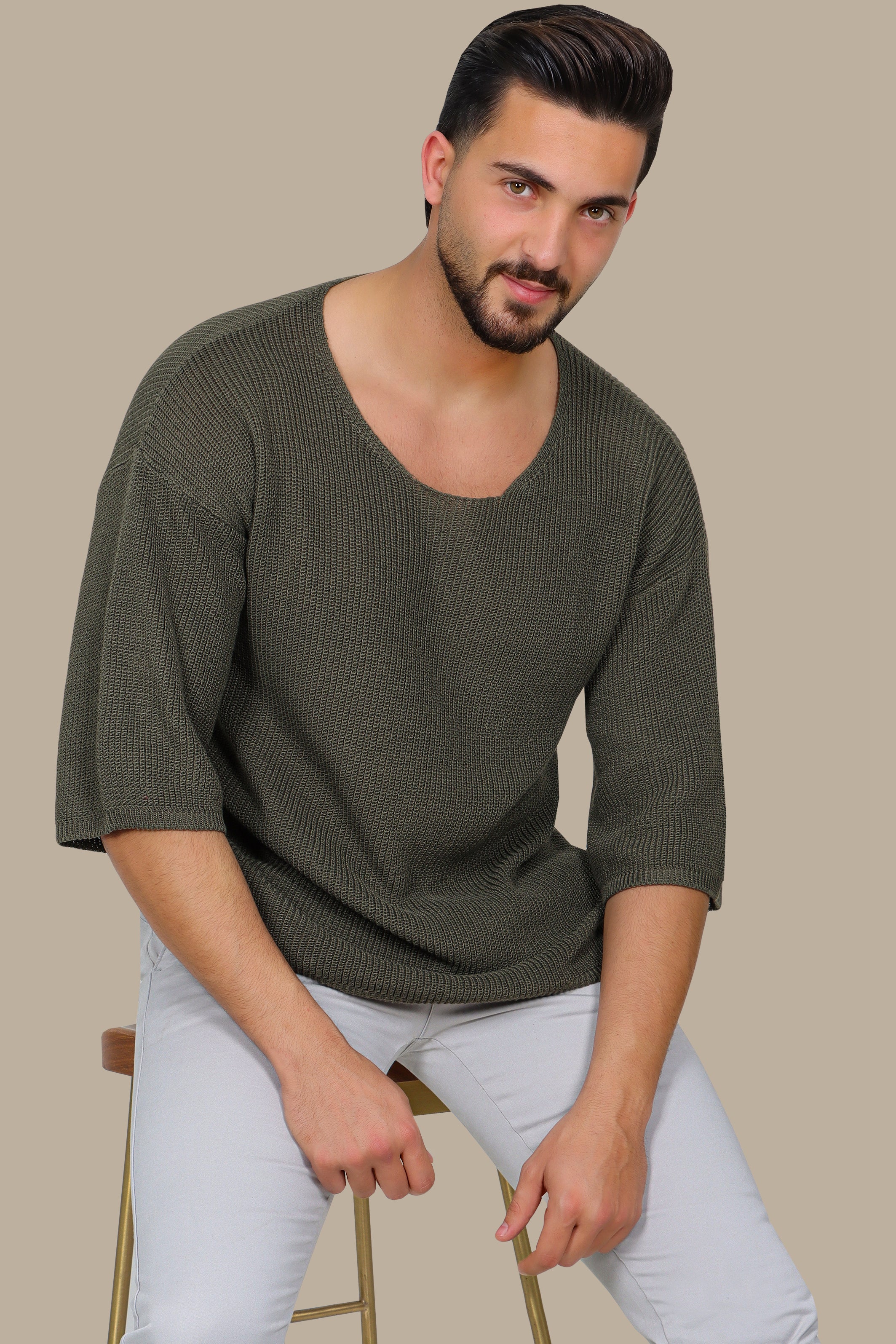 T-Shirt oversized 3/4 Knitted | Khaki