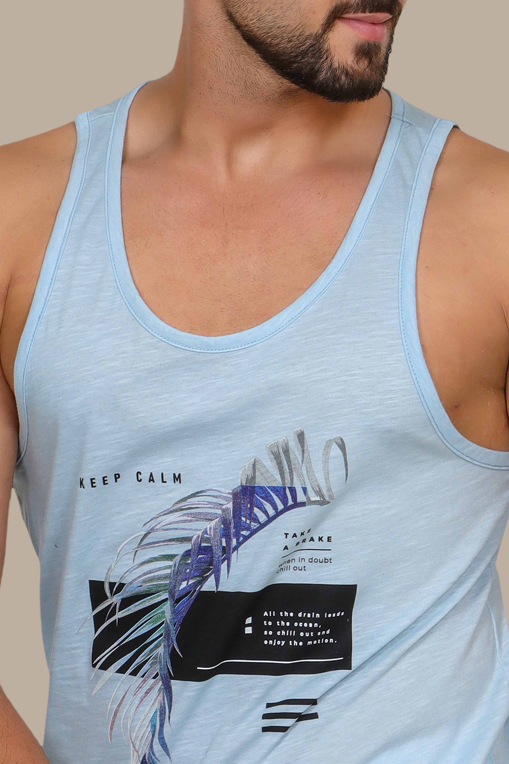 Tranquil Waves: Light Blue Sleeveless Shirt