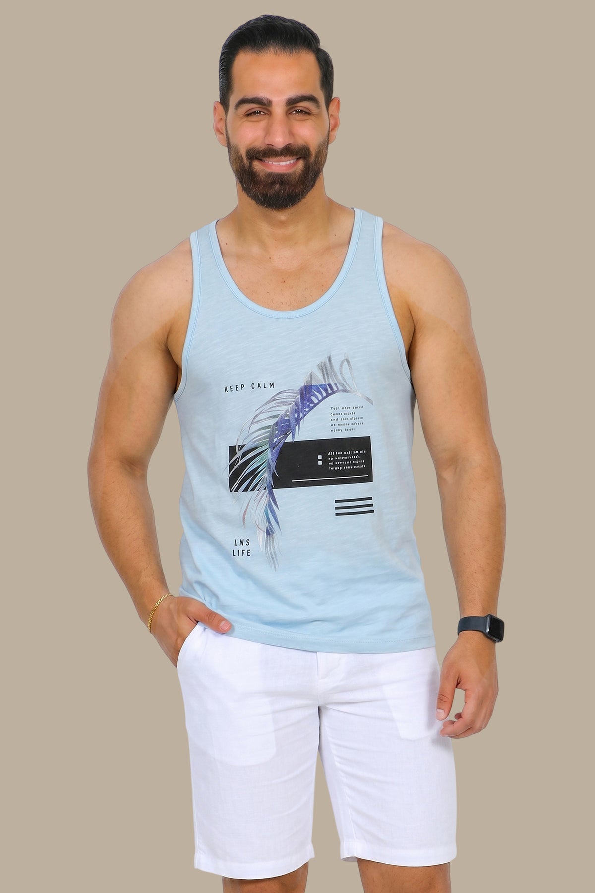 Tranquil Waves: Light Blue Sleeveless I-Shirt