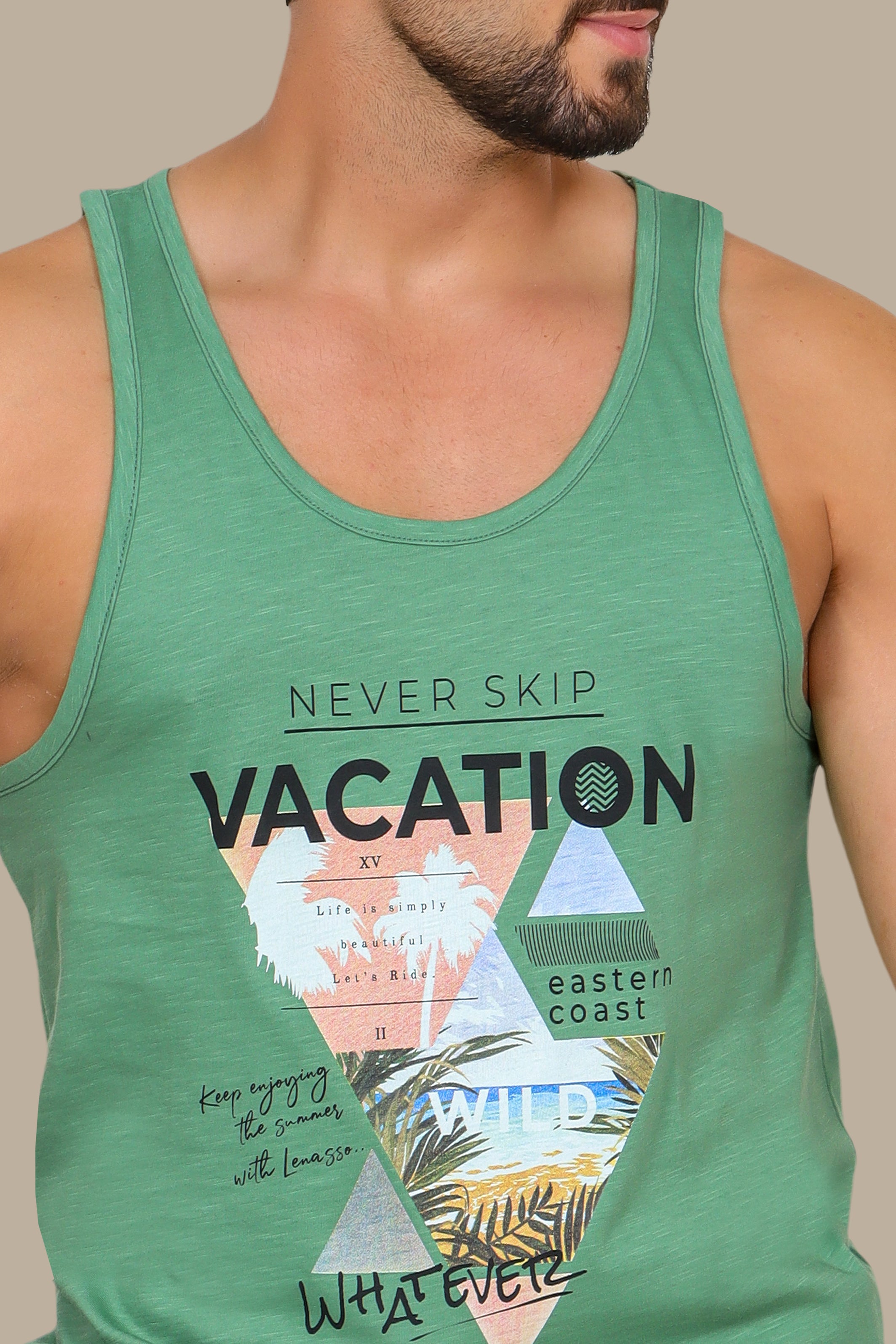 Green Oasis: Sleeveless Vacation Shirt