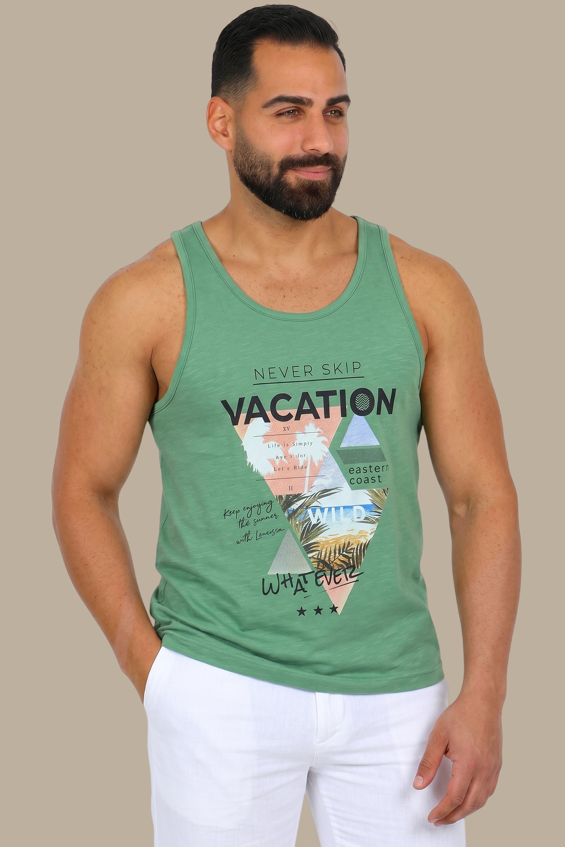 Green Oasis: Sleeveless Vacation Shirt