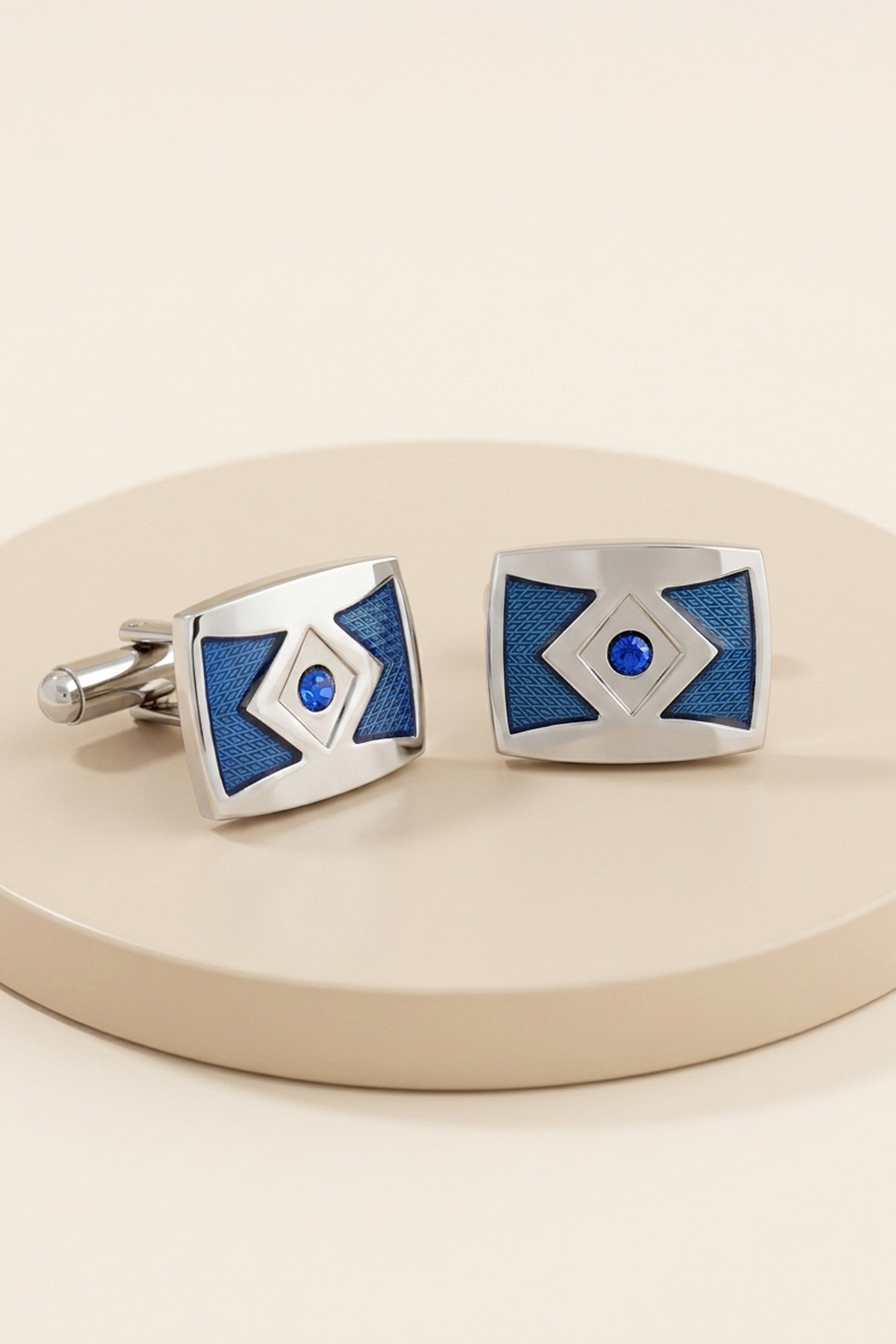 Silver Square Cufflinks with Blue and Strass