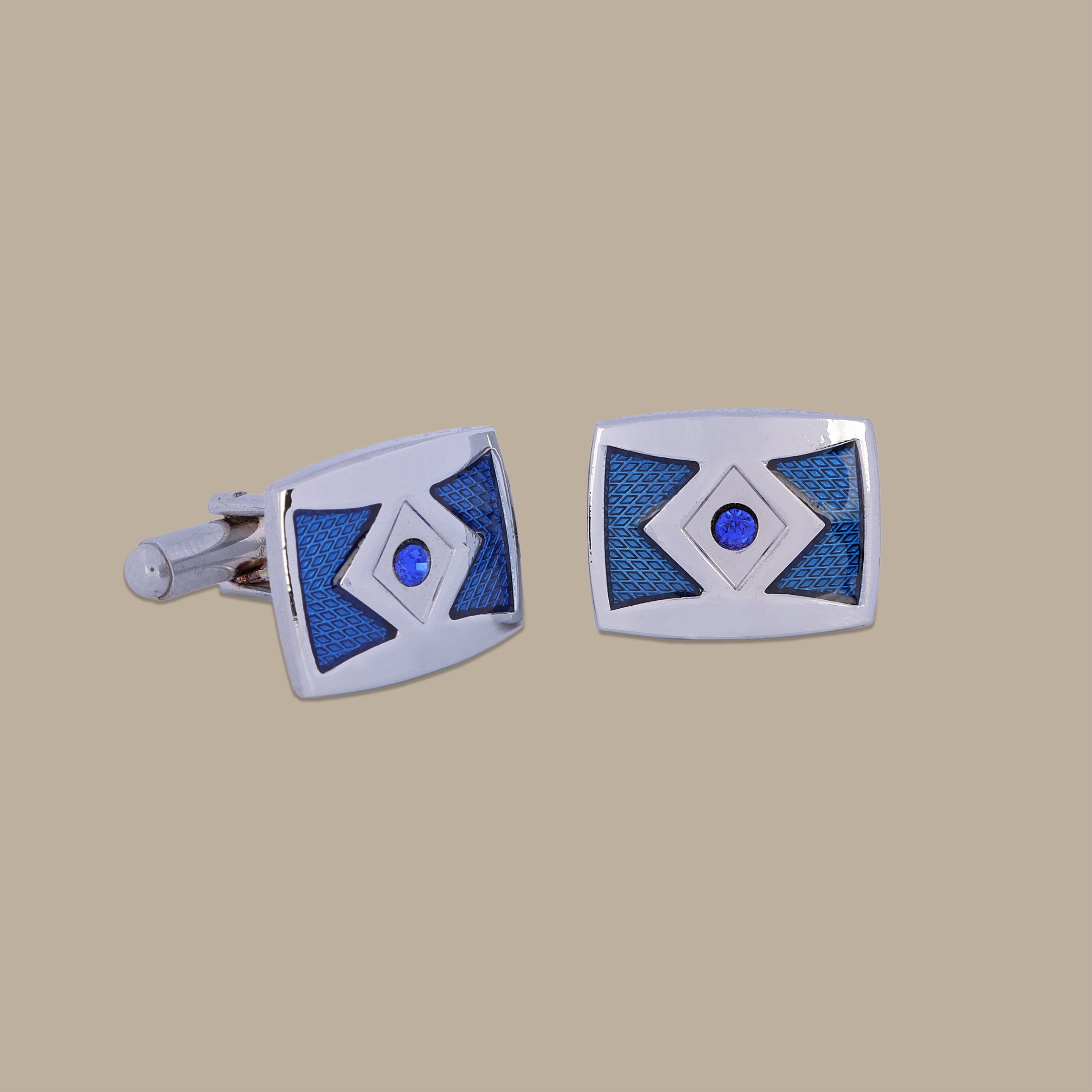 Silver Square Cufflinks with Blue and Strass