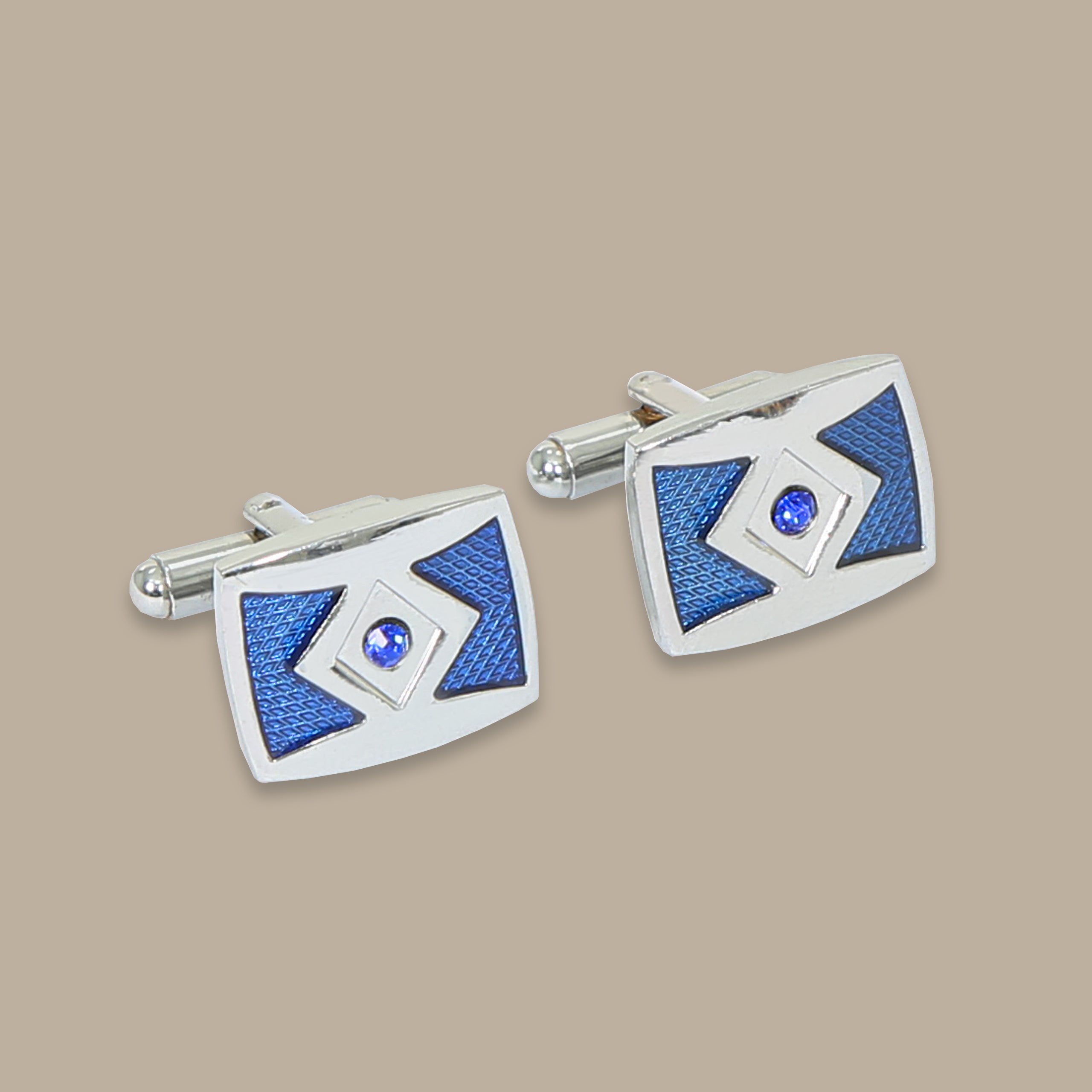 Silver Square Cufflinks with Blue and Strass
