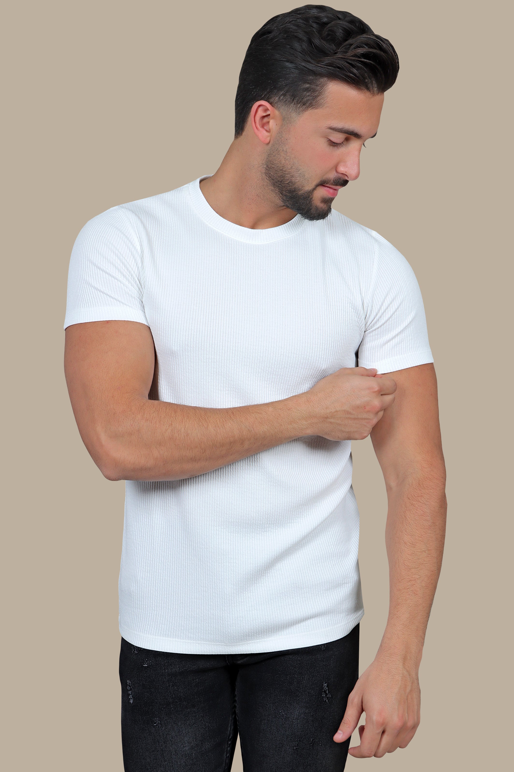 Urban Edge: Black Ripped Vertical Round Neck T-shirt