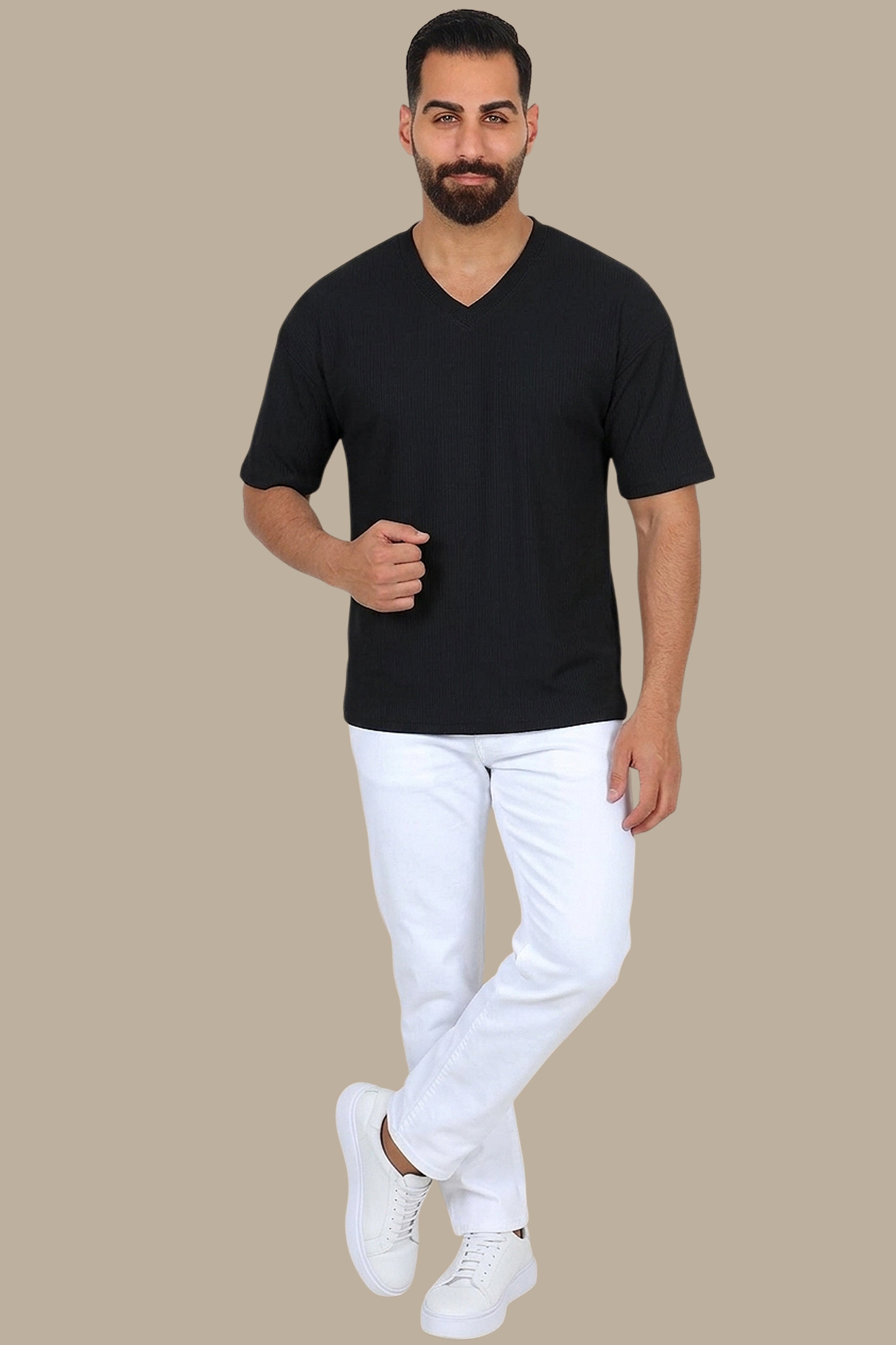 Urban Edge: The Ripped Black V-neck T-Shirt