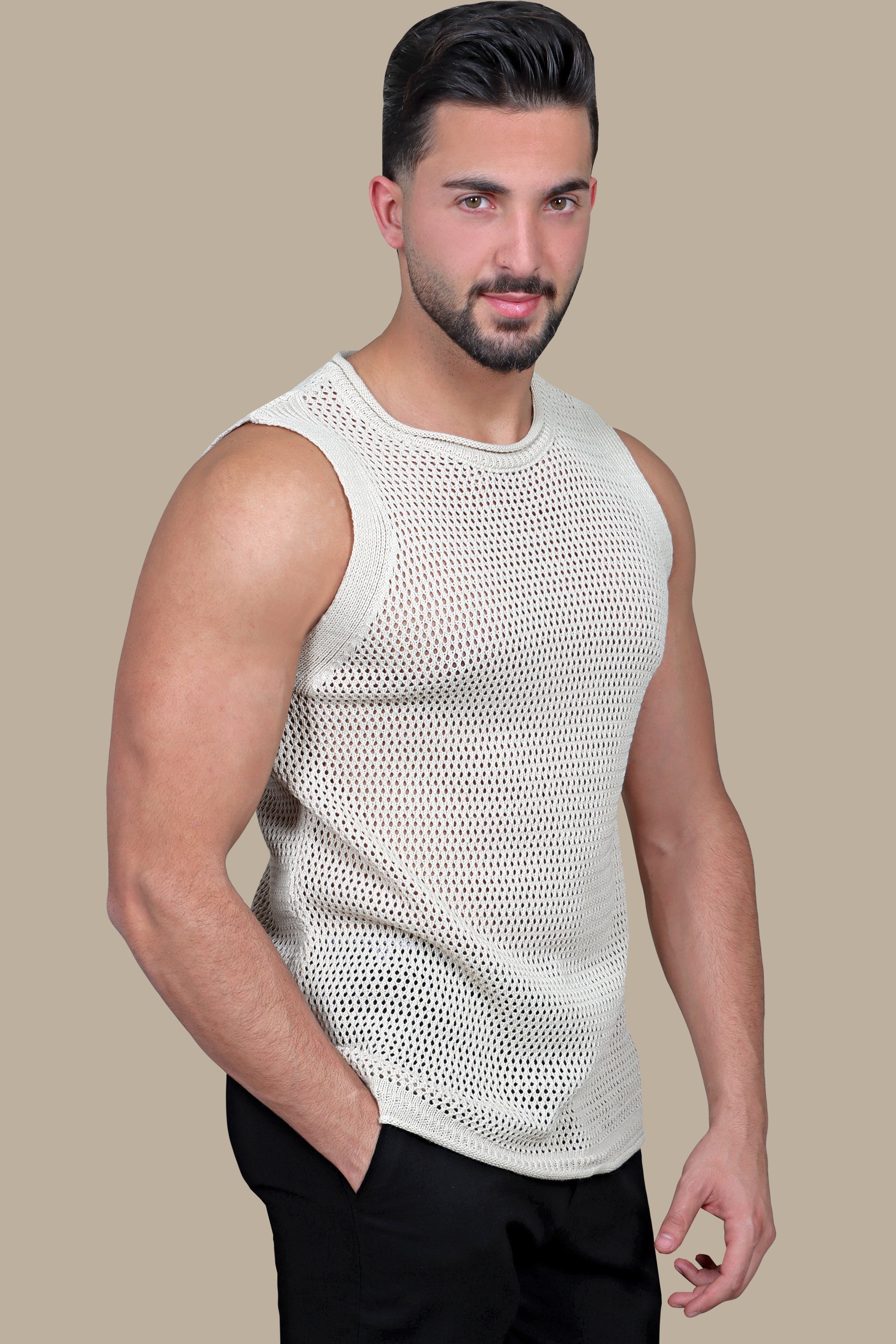 Beige Mercerized Sleeveless Shirt