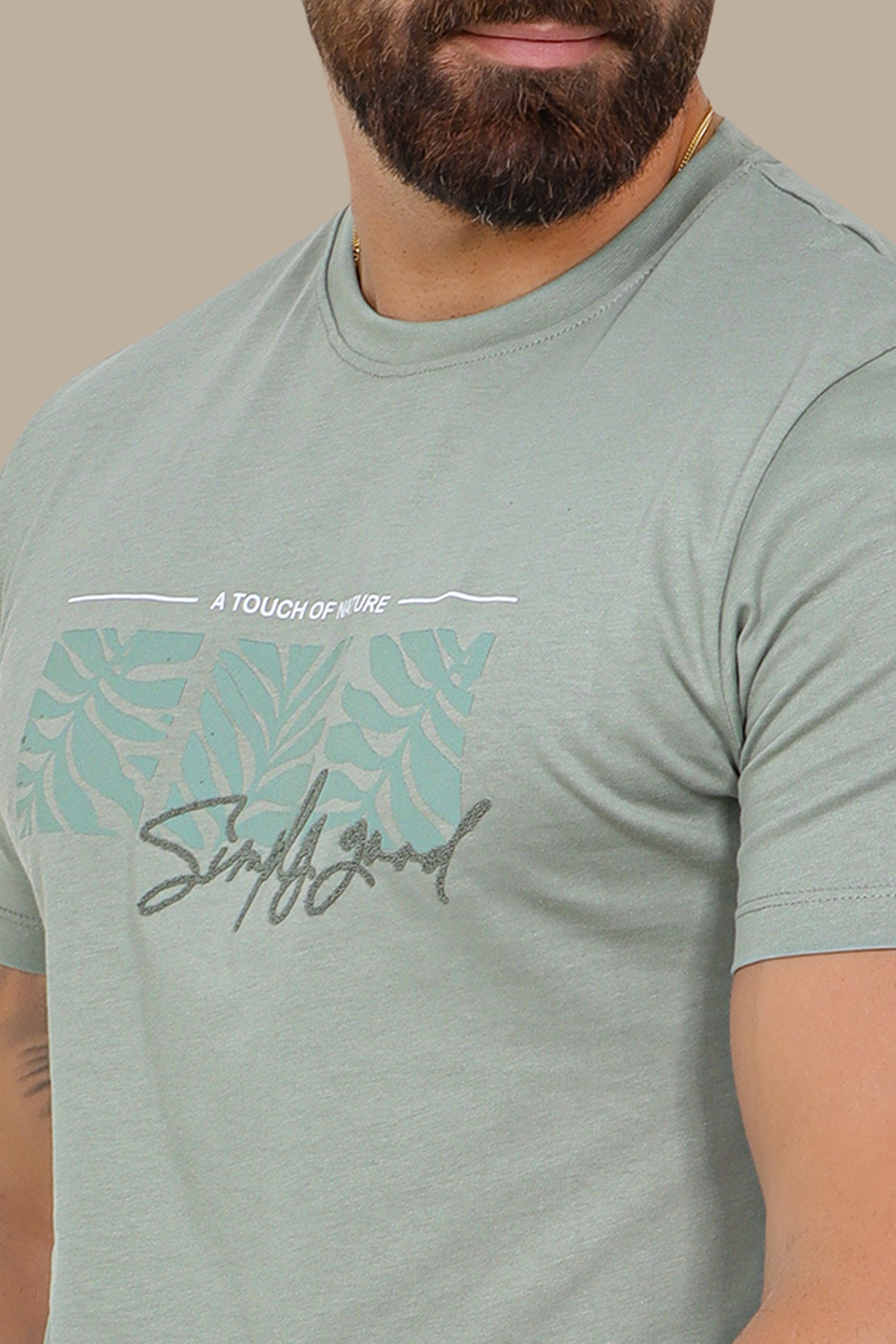 Three Squares Leaf Print T-Shirt – Khaki