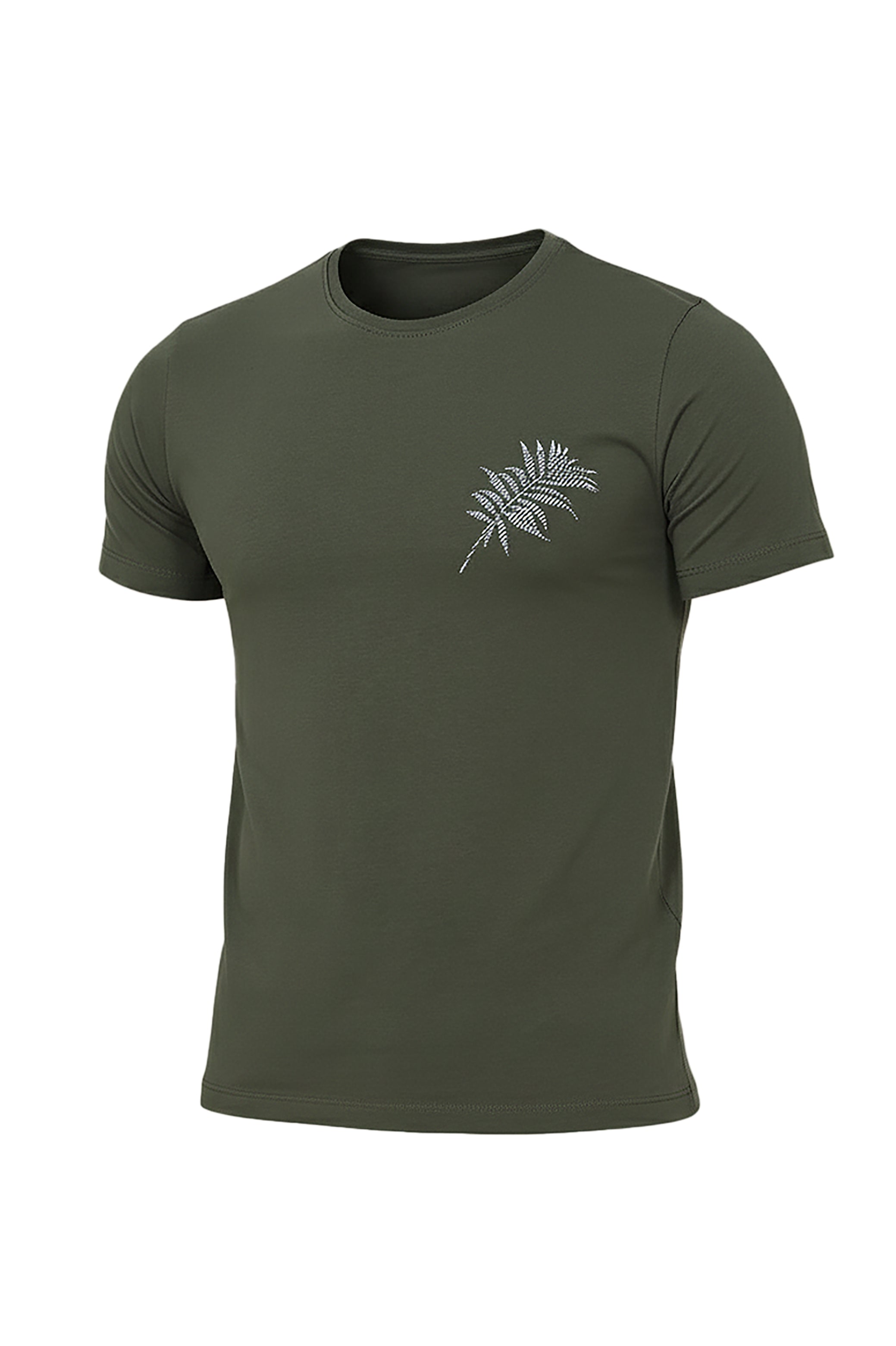 Khaki T-Shirt with Printed Pocket and Leaf Detail
