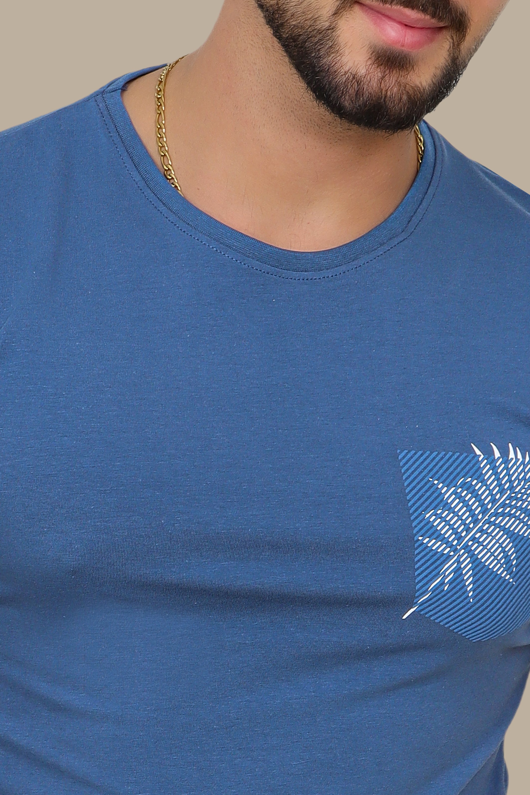 Blue T-Shirt with Pocket and Leaf Print