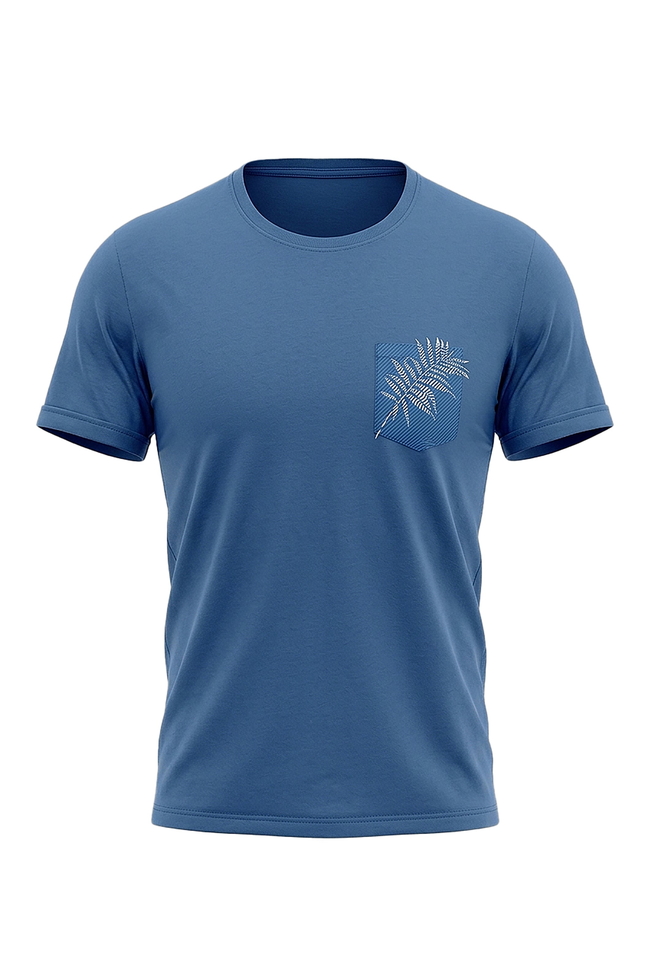 Blue T-Shirt with Pocket and Leaf Print