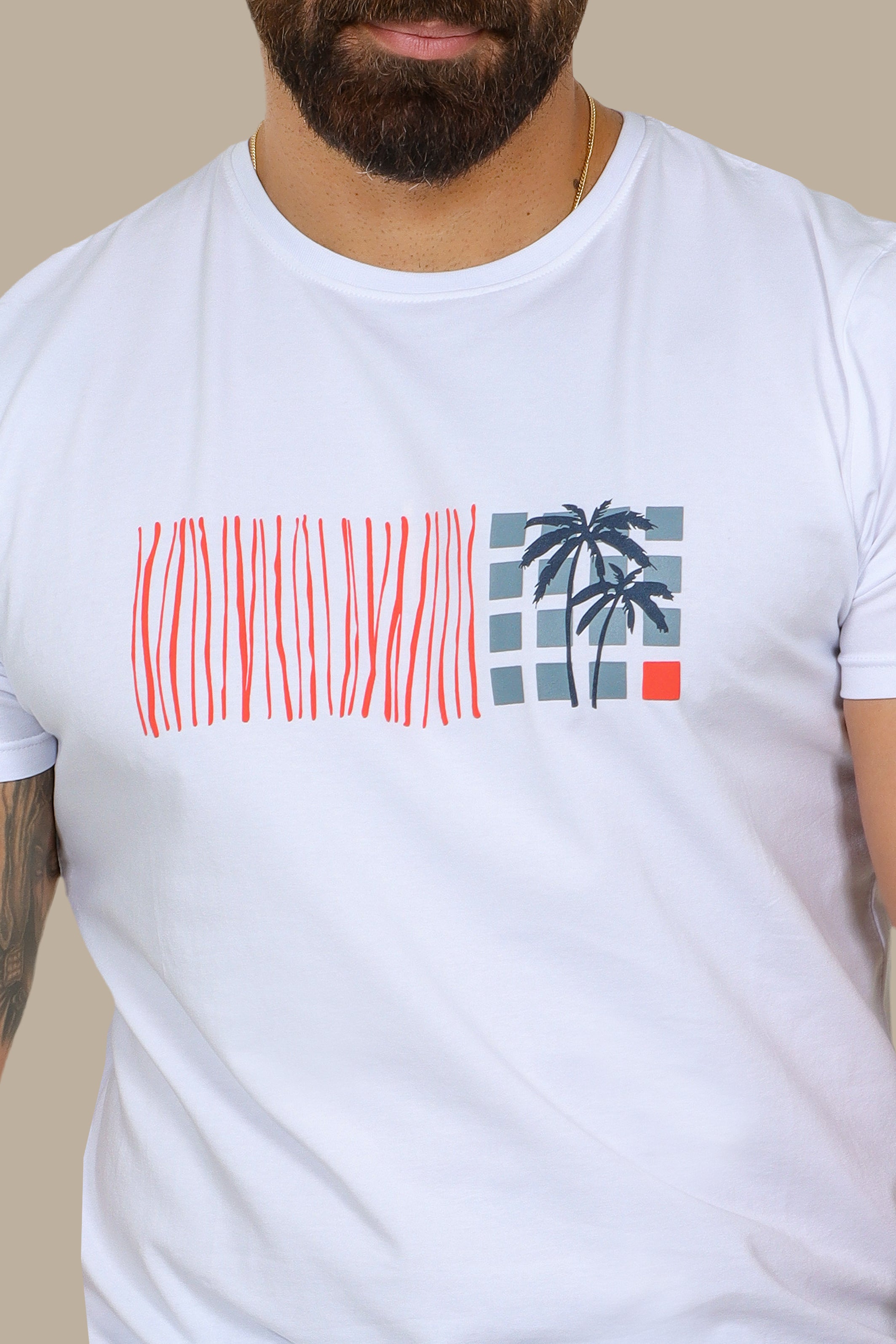 White T-Shirt with Palm Tree Print