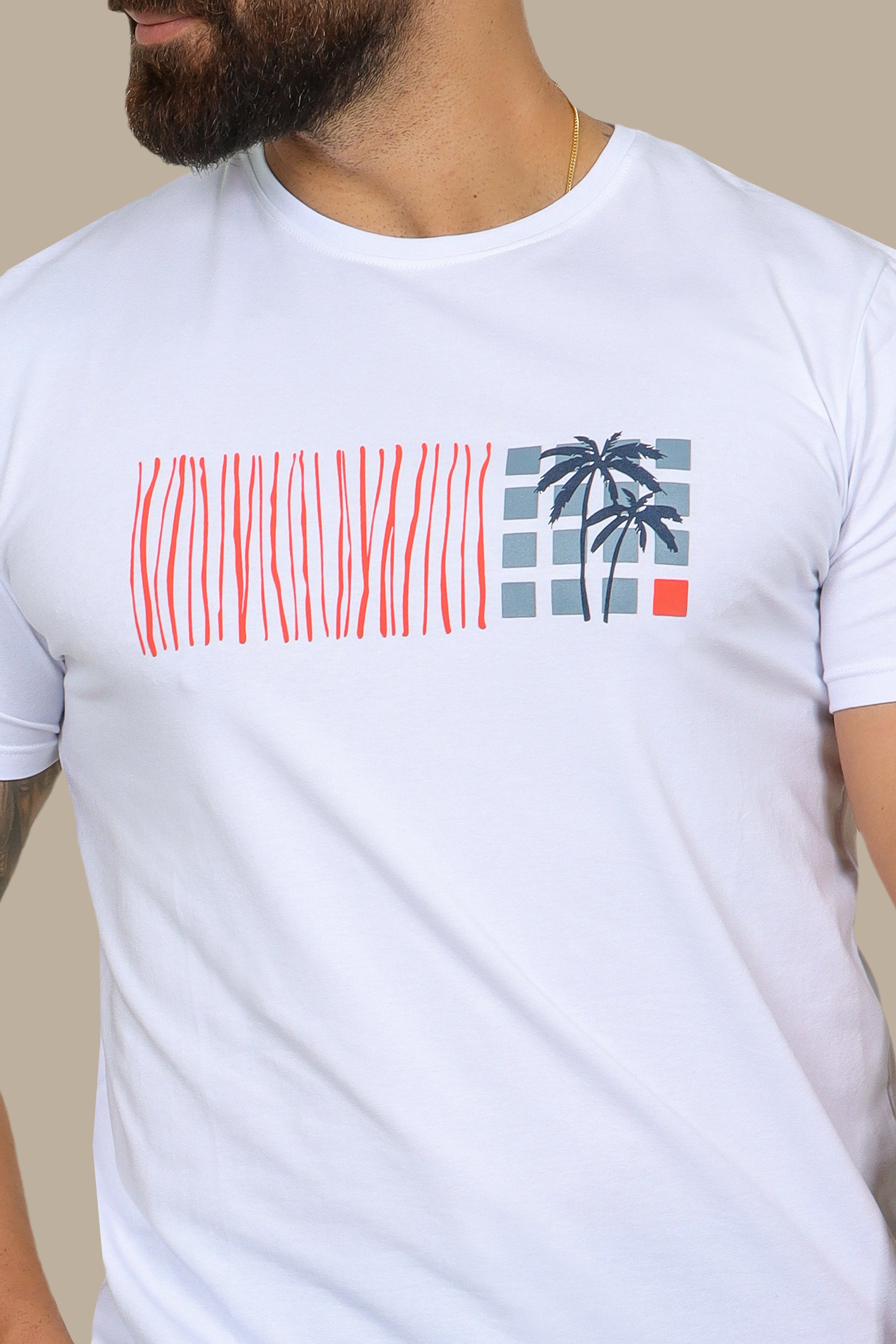 White T-Shirt with Palm Tree Print