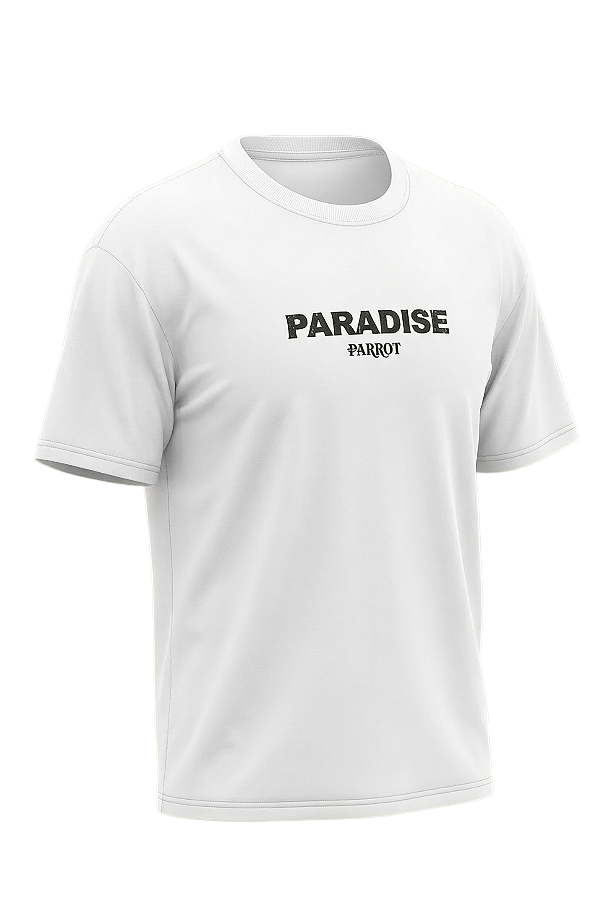 White Oversized T-Shirt with Blue Parrot Paradise Print