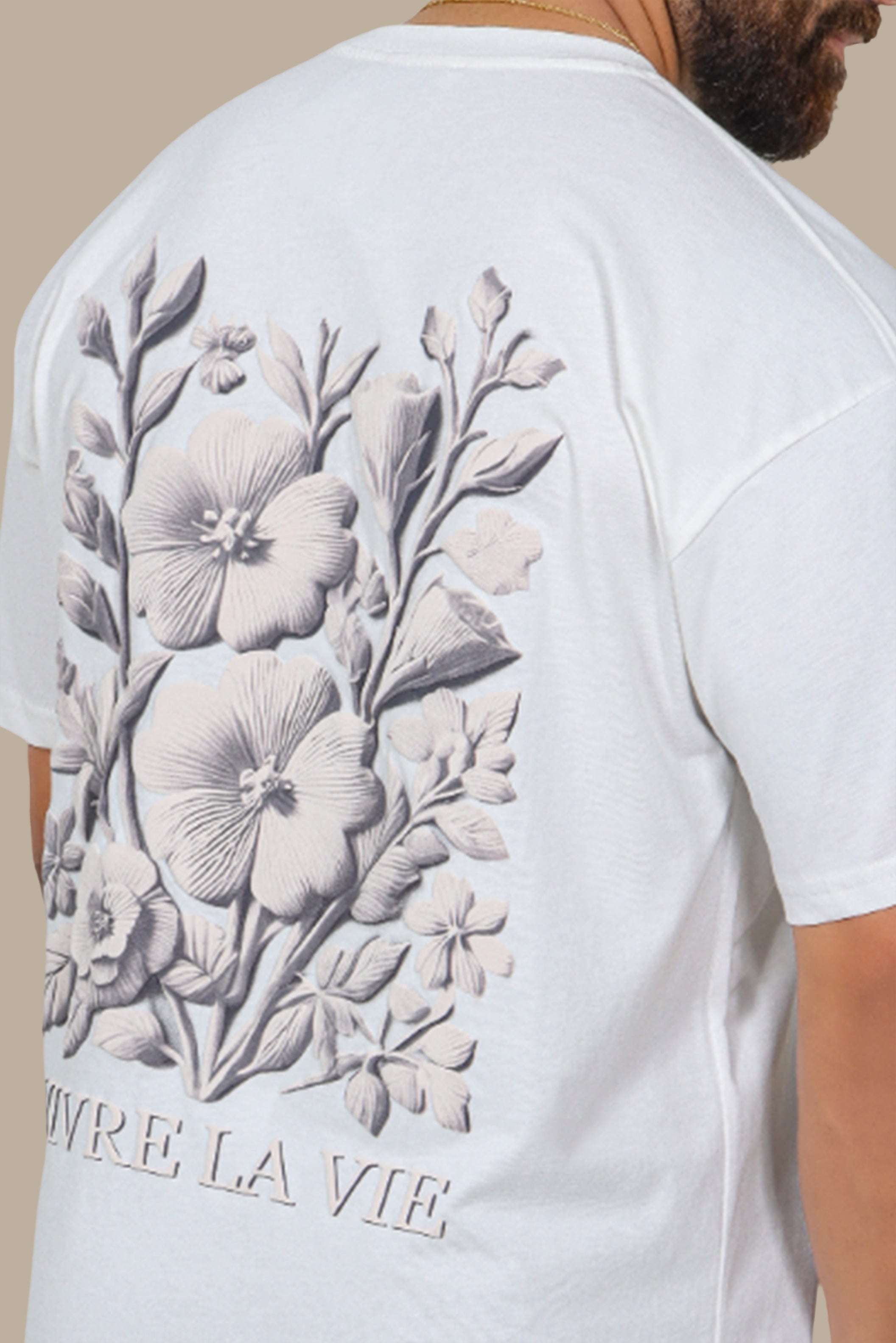 Vivre La Vie Oversized Printed T-Shirt – White