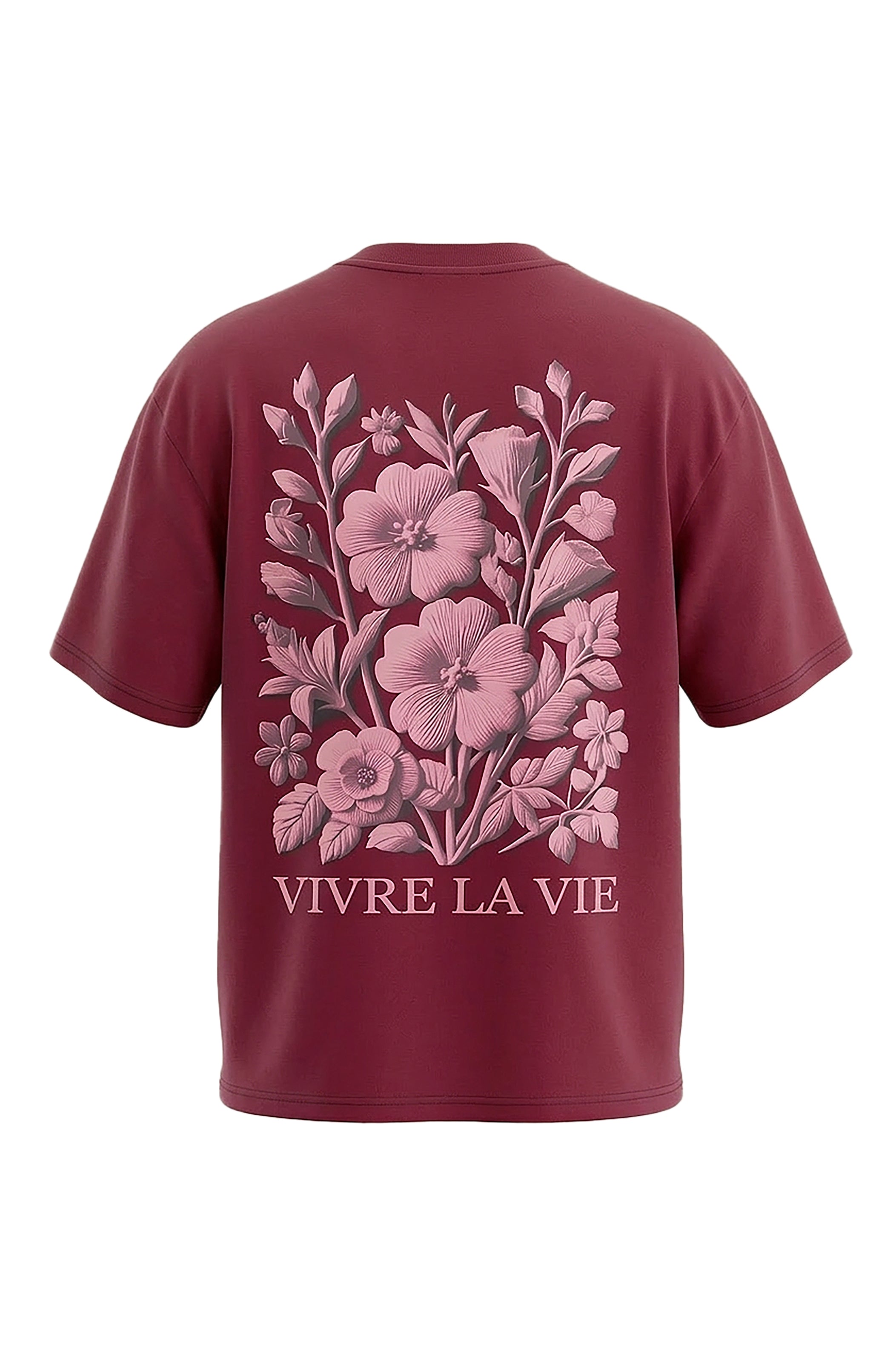 Burgundy Oversized T-Shirt with Vivre La Vie Floral Print